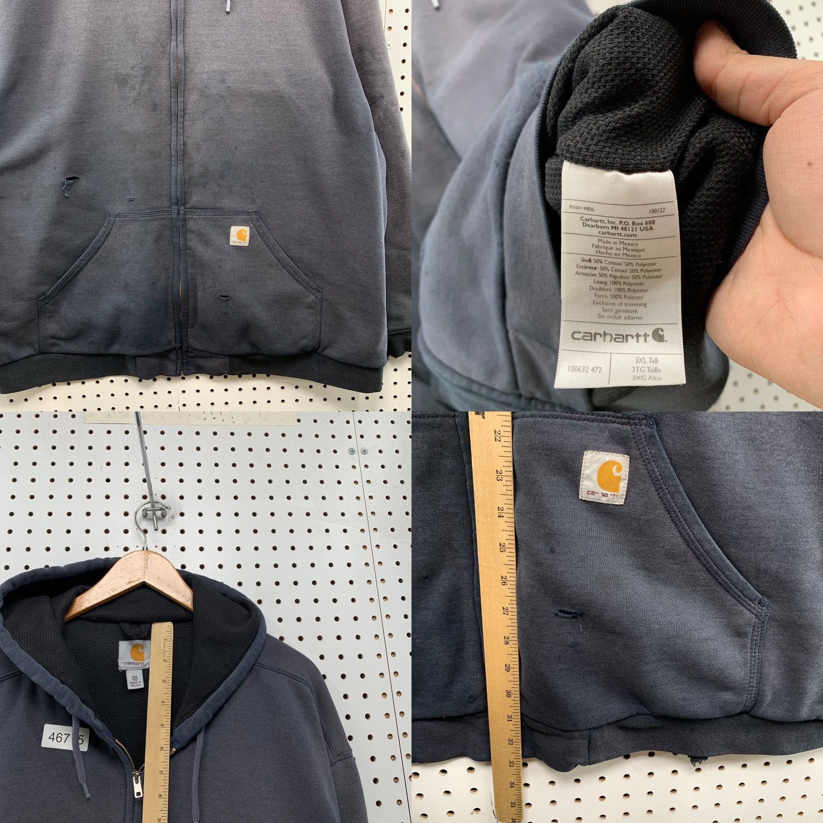 Carhartt VINTAGE Carhartt Hoodie Sweatshirt Mens 3XLT Tall Sun Faded Blue Thermal Lined Hoodie Mens XS Blue Winter Sweatshirt Carhartt Size US XS / EU 42 / 0 - 8 Thumbnail