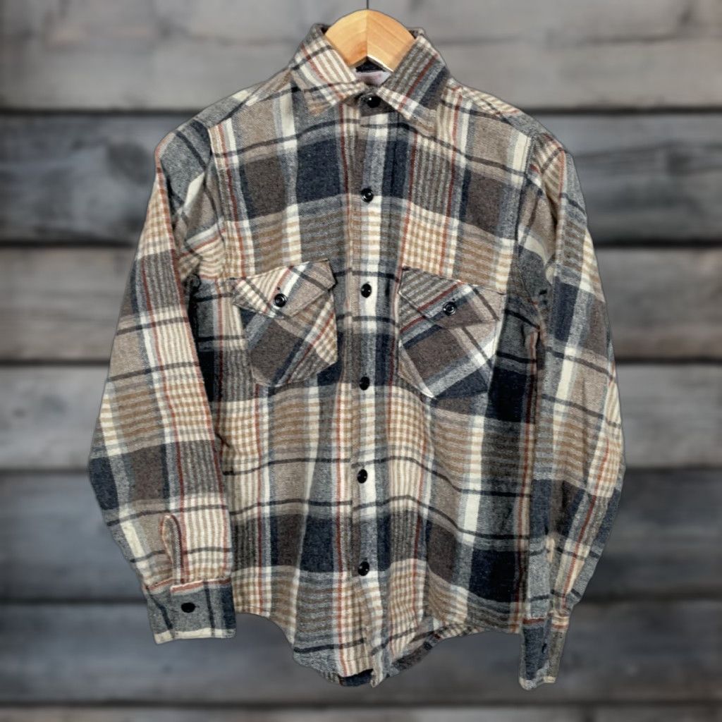 Vintage Vintage Yes Frostproof Wool Flannel Shirt Men's Small Beige Brown Plaid Workwear USA Tag 70s Grunge Size US S / EU 44-46 / 1 - 1 Thumbnail