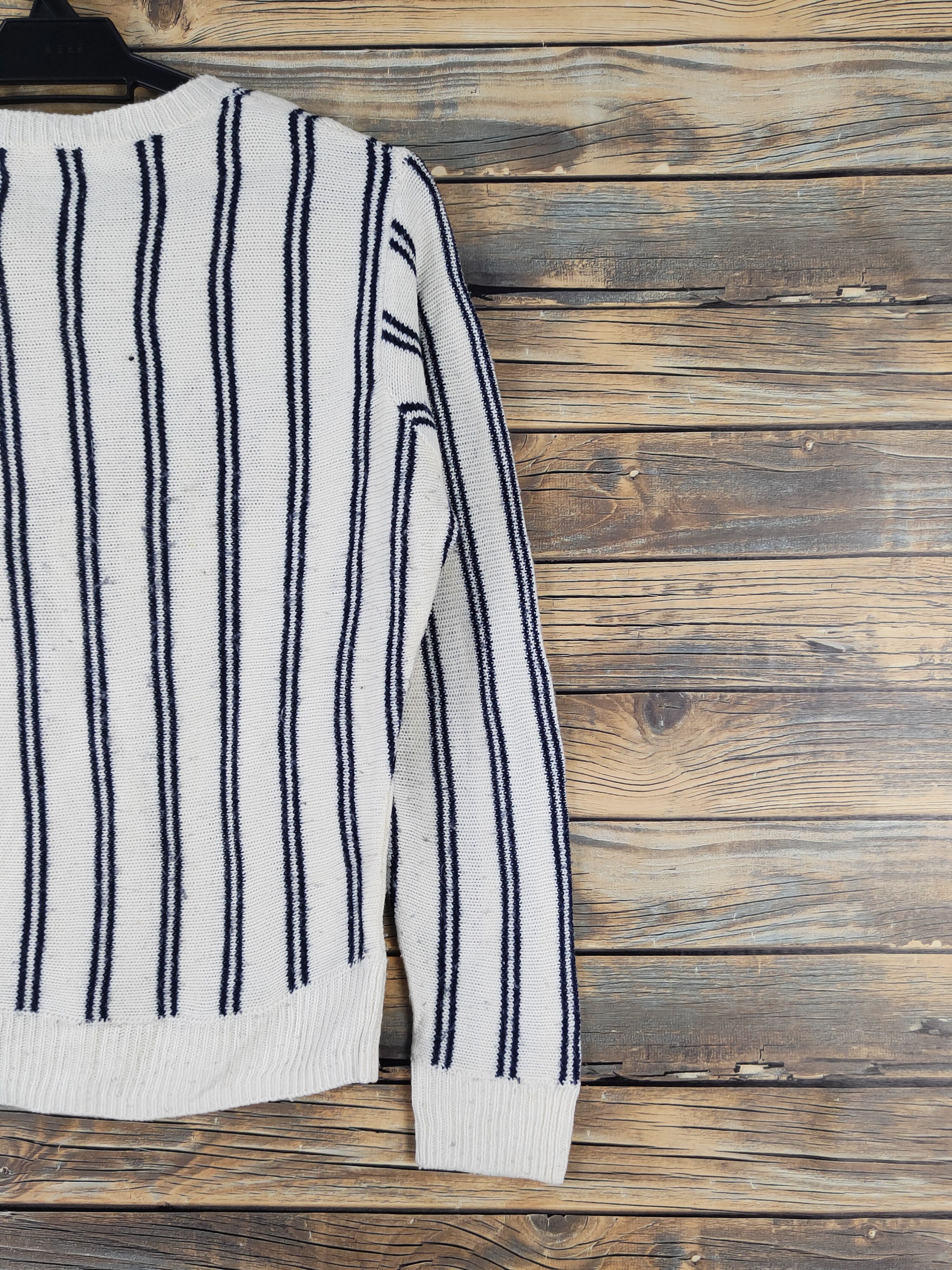 Homespun Knitwear × Japanese Brand × Vintage Pinklatte Cream Navy Stripe Knitwear Sweatshirts #W1682 Size XS / US 0-2 / IT 36-38 - 9 Thumbnail