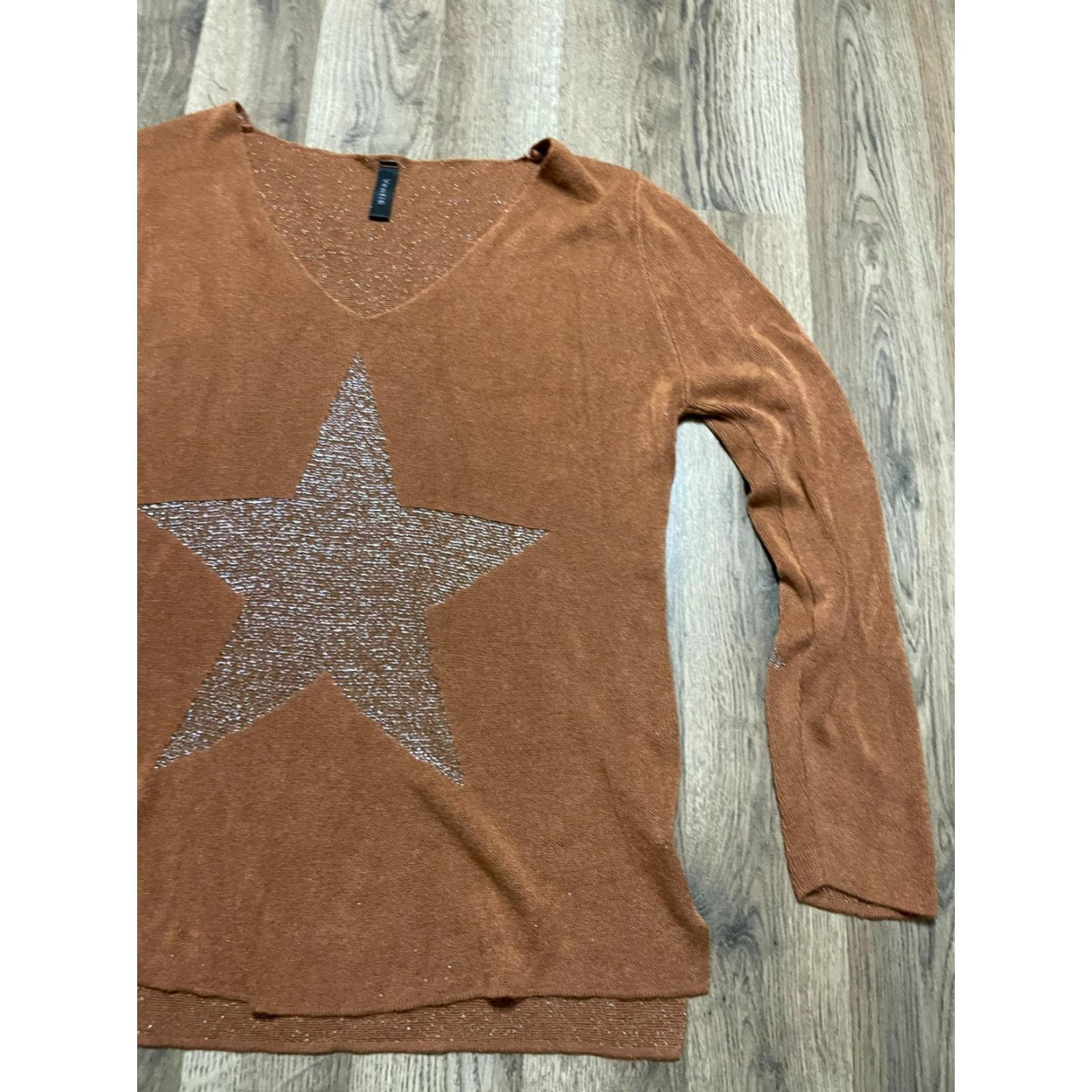 Vintage Venti6 Shirt Women's S/M Brown Gold Star Long Sleeve V-neck T-Shirt Casual Fall Spring Summer Size S / US 4 / IT 40 - 4 Thumbnail