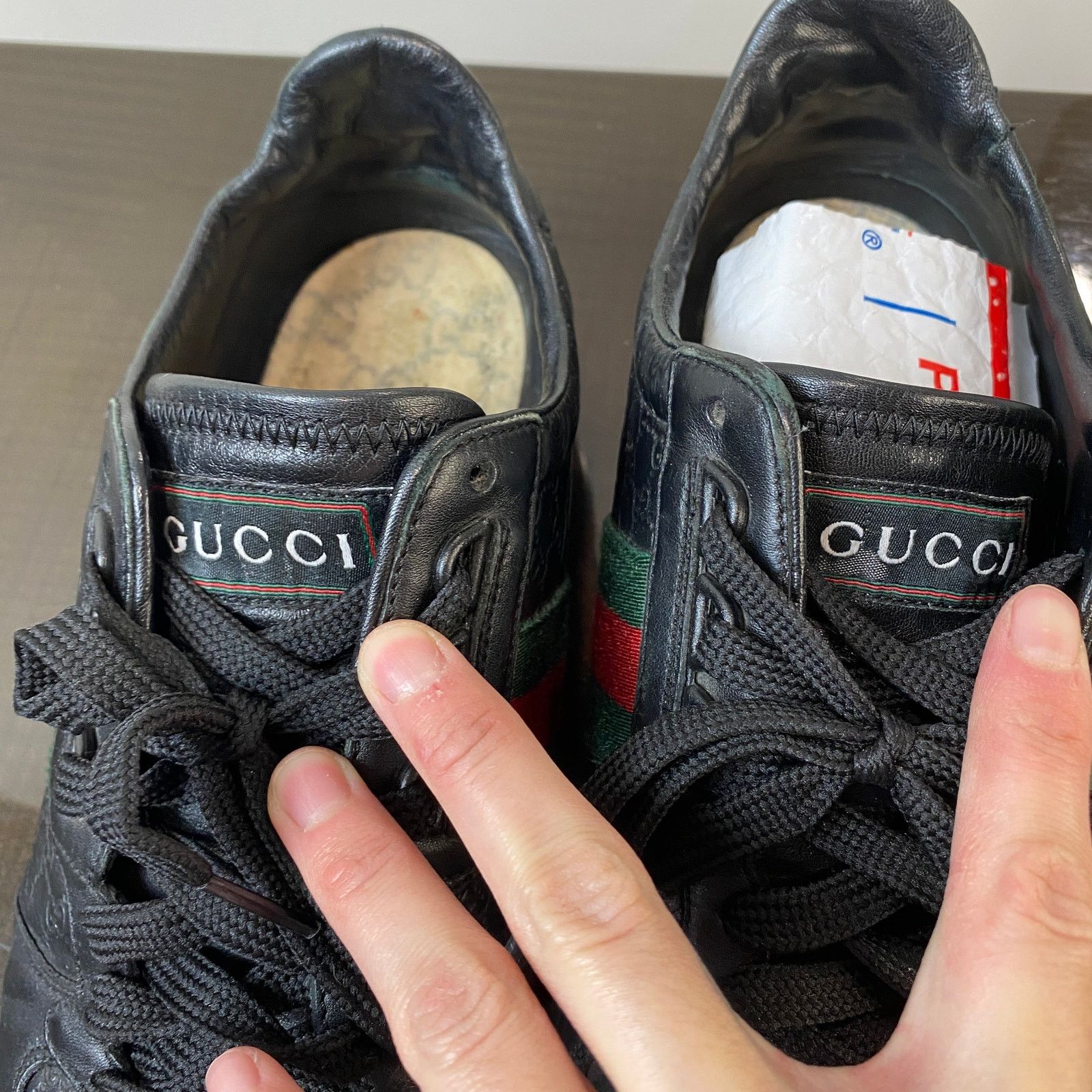 Gucci Monogram Leather Low Trainers Sneakers Men's 9