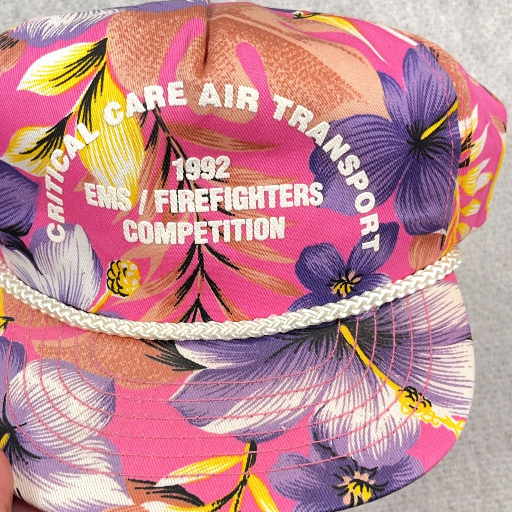 Pinko VINTAGE Pink Purple Floral Trucker Hat Cap Snapback Rope 90s Y2K Hawaiian Beach San Sun Mens Size ONE SIZE - 4 Thumbnail
