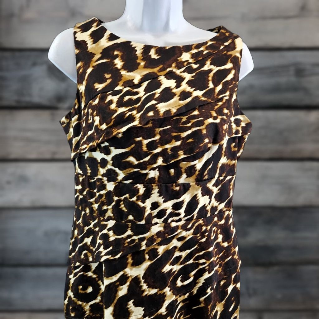 Calvin Klein Calvin Klein Womens Dress Sz 10 Black Brown Animal Print Sleeveless Cotton Blend Size L / US 10 / IT 46 - 1 Thumbnail