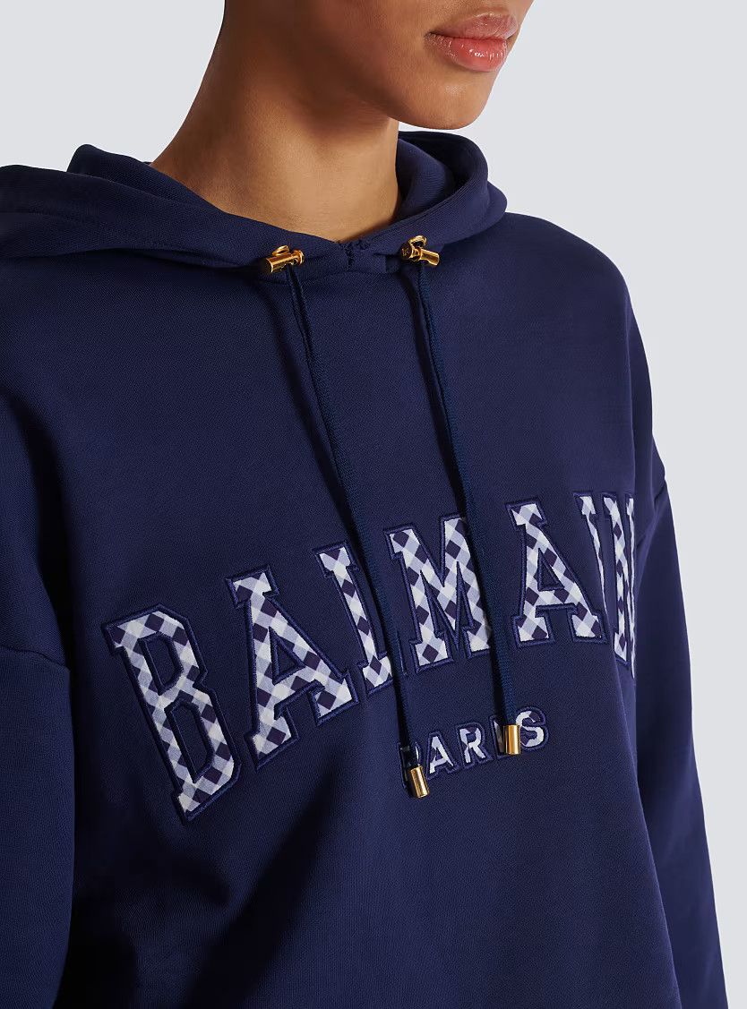 Balmain o1s1wg110825 Gingham Paris Hoodie in Navy Blue Size XL / US 12-14 / IT 48-50 - 7 Thumbnail