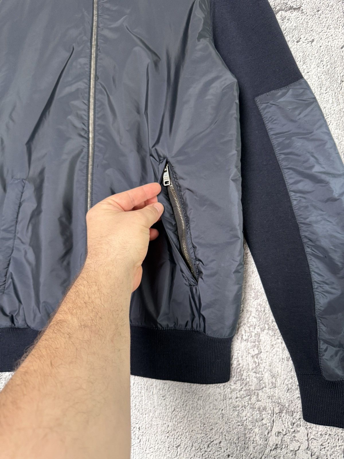 Prada Prada Navy Wool & Nylon Bomber Jacket Knitted Zip Sweater Size US L / EU 52-54 / 3 - 7 Thumbnail
