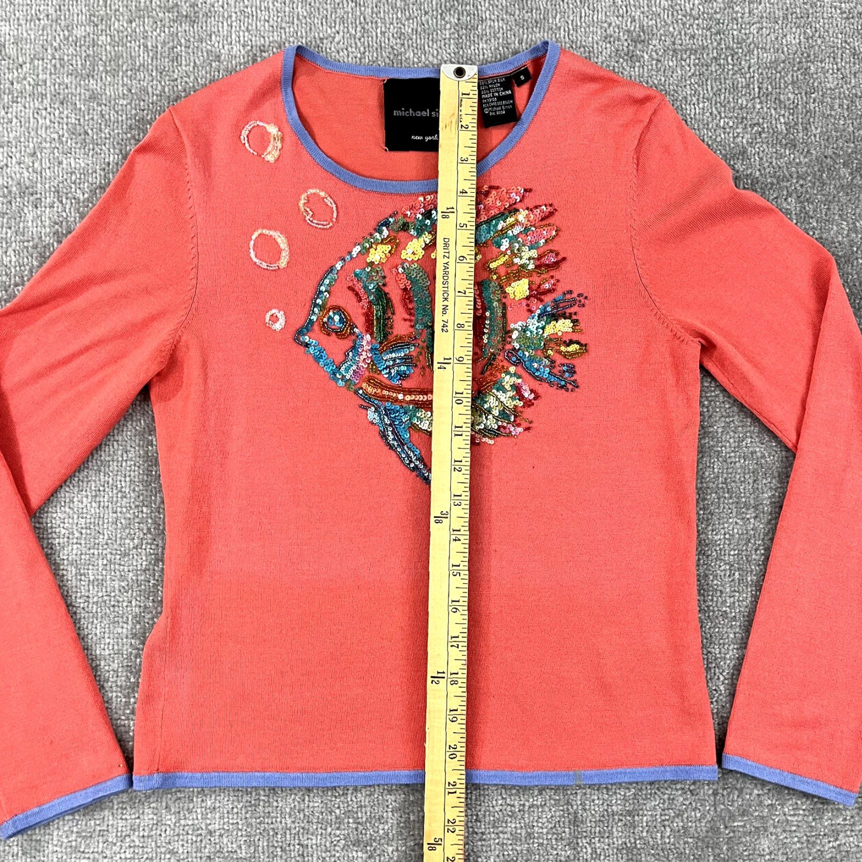 Simons MICHAEL SIMON New York Sweater Shirt Womens Small Sequin Beaded Fish Silk Top Size S / US 4 / IT 40 - 4 Thumbnail