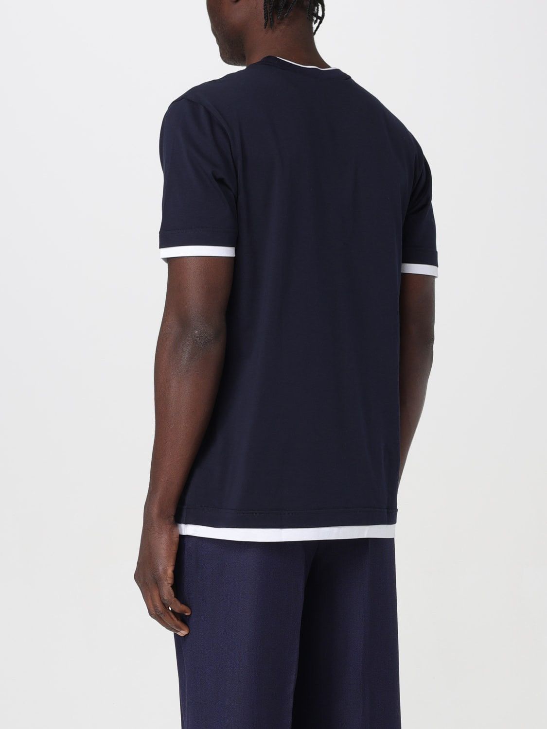 Brioni Brioni Embroidered Logo Cotton T-Shirt Navy Blue Size US L / EU 52-54 / 3 - 5 Thumbnail