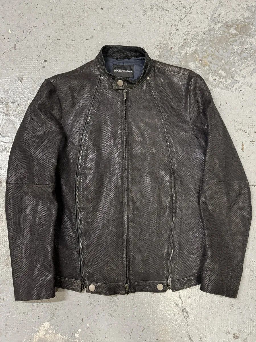 Emporio Armani SS2009 Emporio Armani Brown Snakeskin Effect Leather Multi Zips Jacket Size US S / EU 44-46 / 1 - 1 Thumbnail