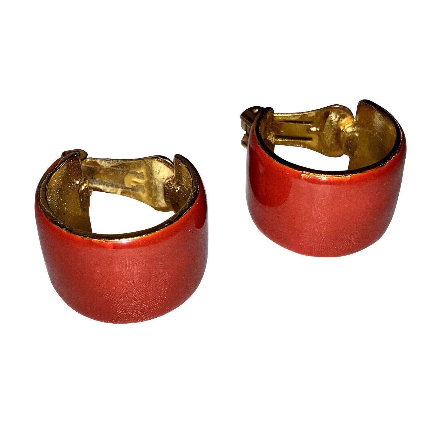 Designer KJL Kenneth Jay Lane Red Enamel Gold Tone Hoop Earrings Size ONE SIZE - 2 Thumbnail