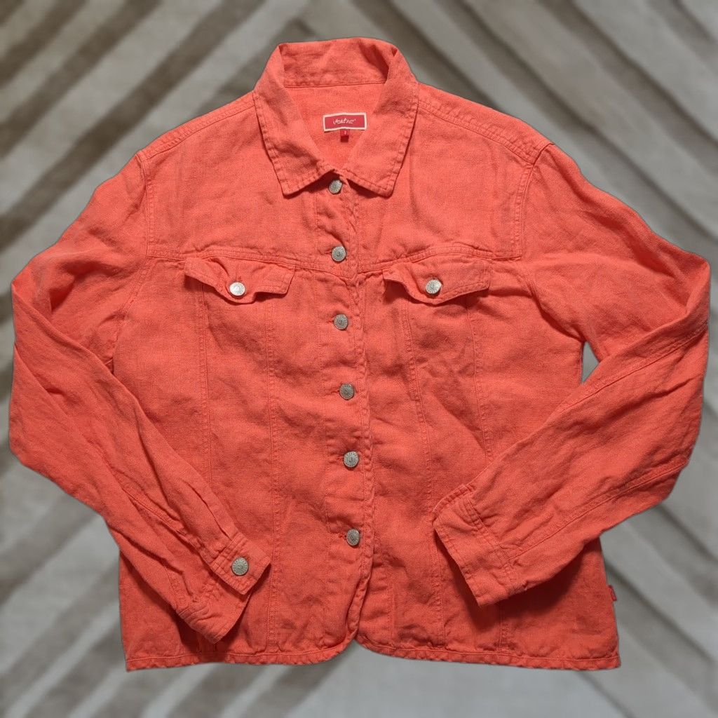 Vintage VINTAGE Jackpot by Carli Gry Babette Linen Trucker Jacket Coral Womens 3 Medium? VTG Y2K Size L / US 10 / IT 46 - 1 Thumbnail