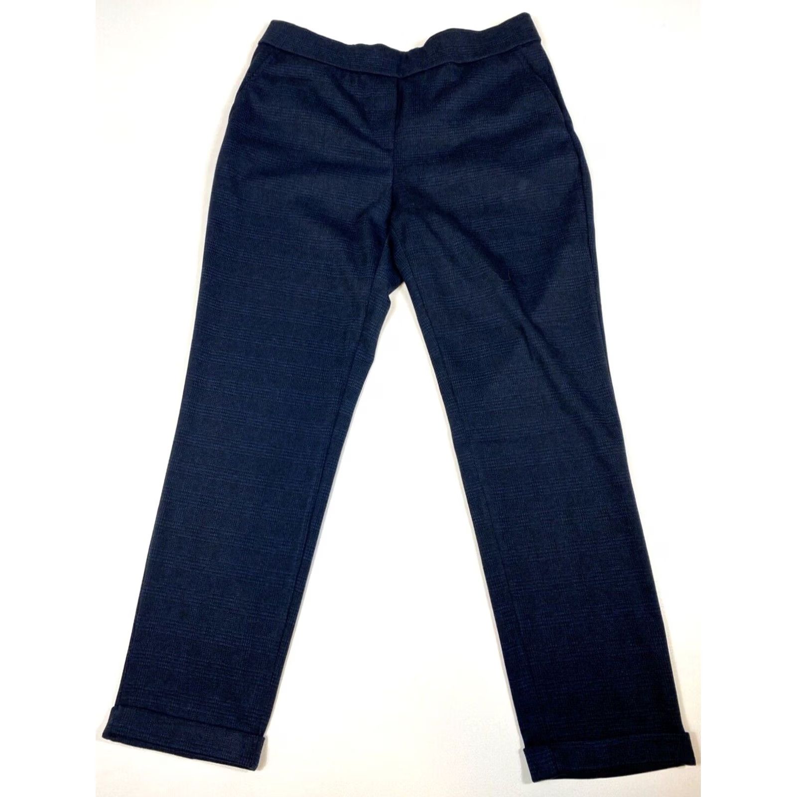 Vintage Jake*s Women’s Check Pants NWT Navy 40 Regular Elastic Pleated Straight Waist Pockets Stretch Modern Business Casual Travel Mens Womens Girls Boys Size 27" / US 4 / IT 40 - 2 Thumbnail