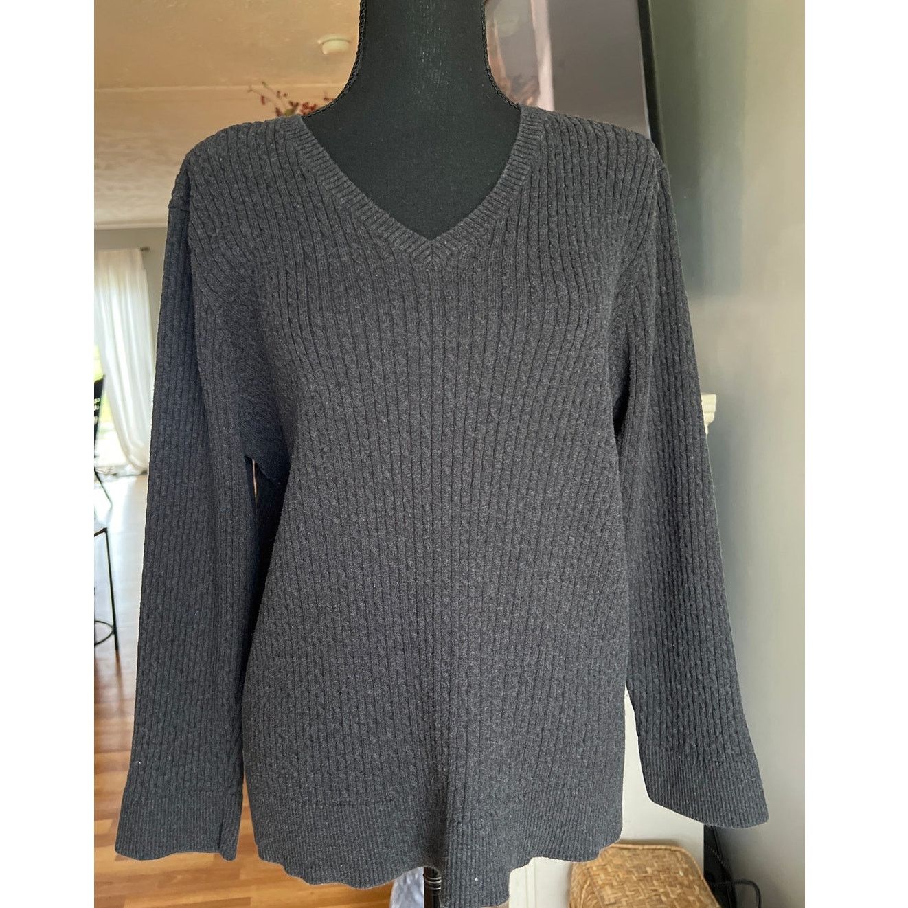 Other Pria Woman Cable Knit V-neck Gray Sweater Plus size 2X Size XXL / US 16-18 / IT 52-54 - 7 Thumbnail
