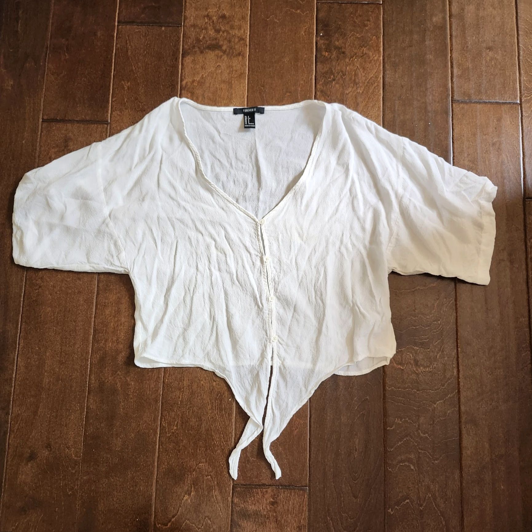 H&M H&M Women's White Front Tie Top - Size S, Short Sleeve, Regular Fit, Rayon Blouse, Casual Party/Cocktail, All Seasons, Lightweight, Easy Care Size S / US 4 / IT 40 - 2 Thumbnail
