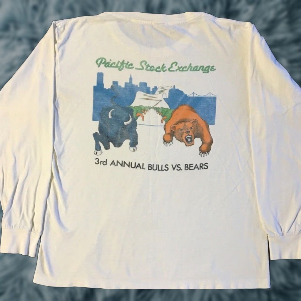 Vintage VINTAGE 80s Pacific Stock Exchange Bulls Vs Bears Faded Shirt M Money Bank Funny SF Size US M / EU 48-50 / 2 - 1 Thumbnail
