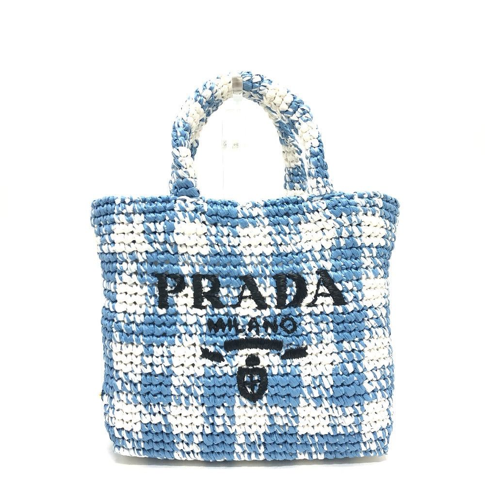 Prada 1Bg422 Small Crochet Basket (Shopping, Etc.) Briefcase Tote Bag Handbag Raffia Women Blue