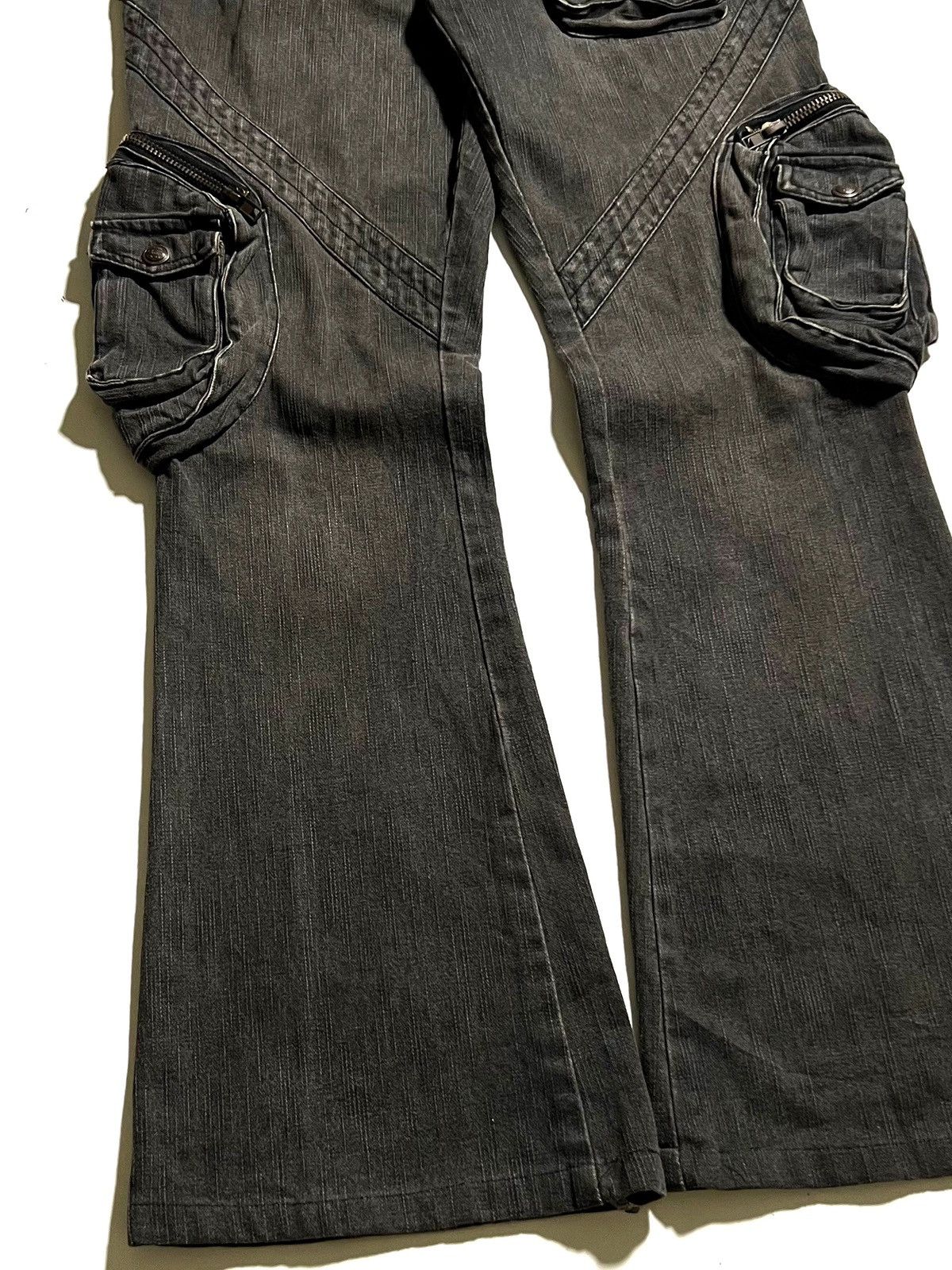 Japanese Brand Y2K Slow Hand Jam Black Cargo Flare Jeans Size US 34 / EU 50 - 7 Thumbnail