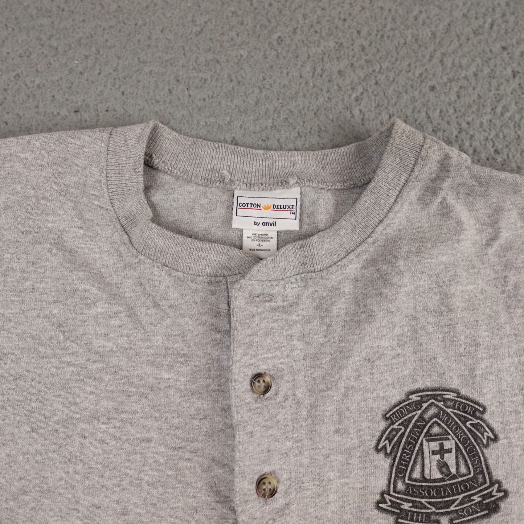 Anvil VINTAGE Christian Motorcyclists Association Shirt Mens Large Gray Jesus Henley 90s Size US L / EU 52-54 / 3 - 6 Thumbnail