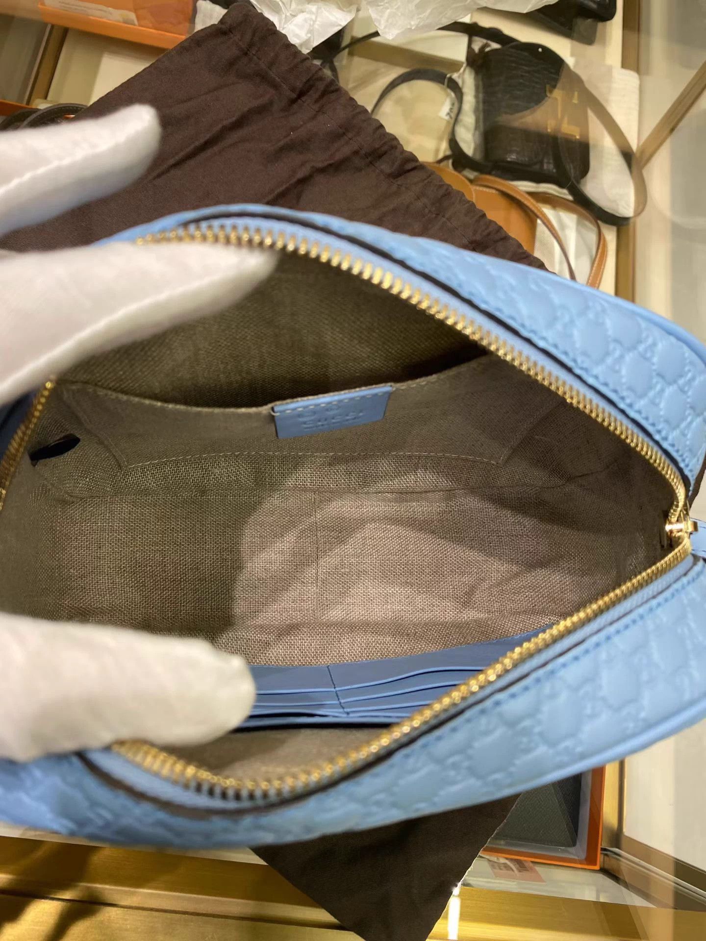 Gucci Gucci Bree Camera Bag Light Blue MicroGG Calfskin 023 Size ONE SIZE - 7 Thumbnail