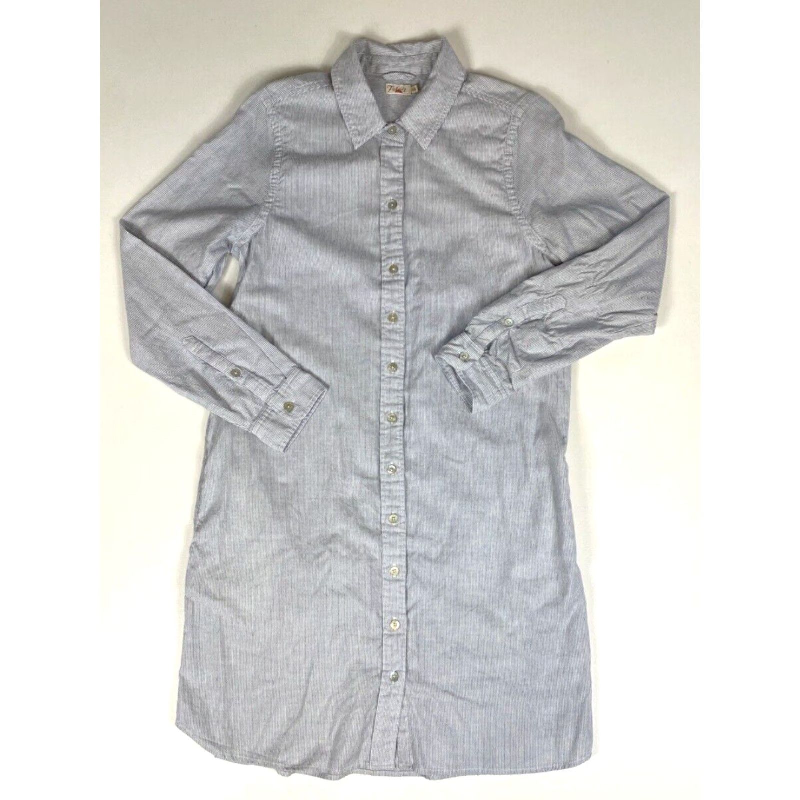 Faherty Faherty Women's Shirt Dress Oxford-Stripe Cotton Bayview Stretch Sz S Midi White and Blue Long Sleeve Collared Pockets Size S / US 4 / IT 40 - 5 Thumbnail