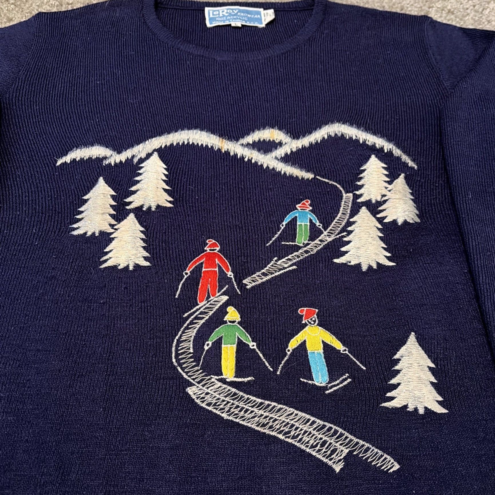 Vintage VINTAGE Leroy Knitwear Ski Graphic Embroidered Acrylic Knitwear Size Large USA Made Blue Mens 1980s Sportswear Size US L / EU 52-54 / 3 - 3 Thumbnail