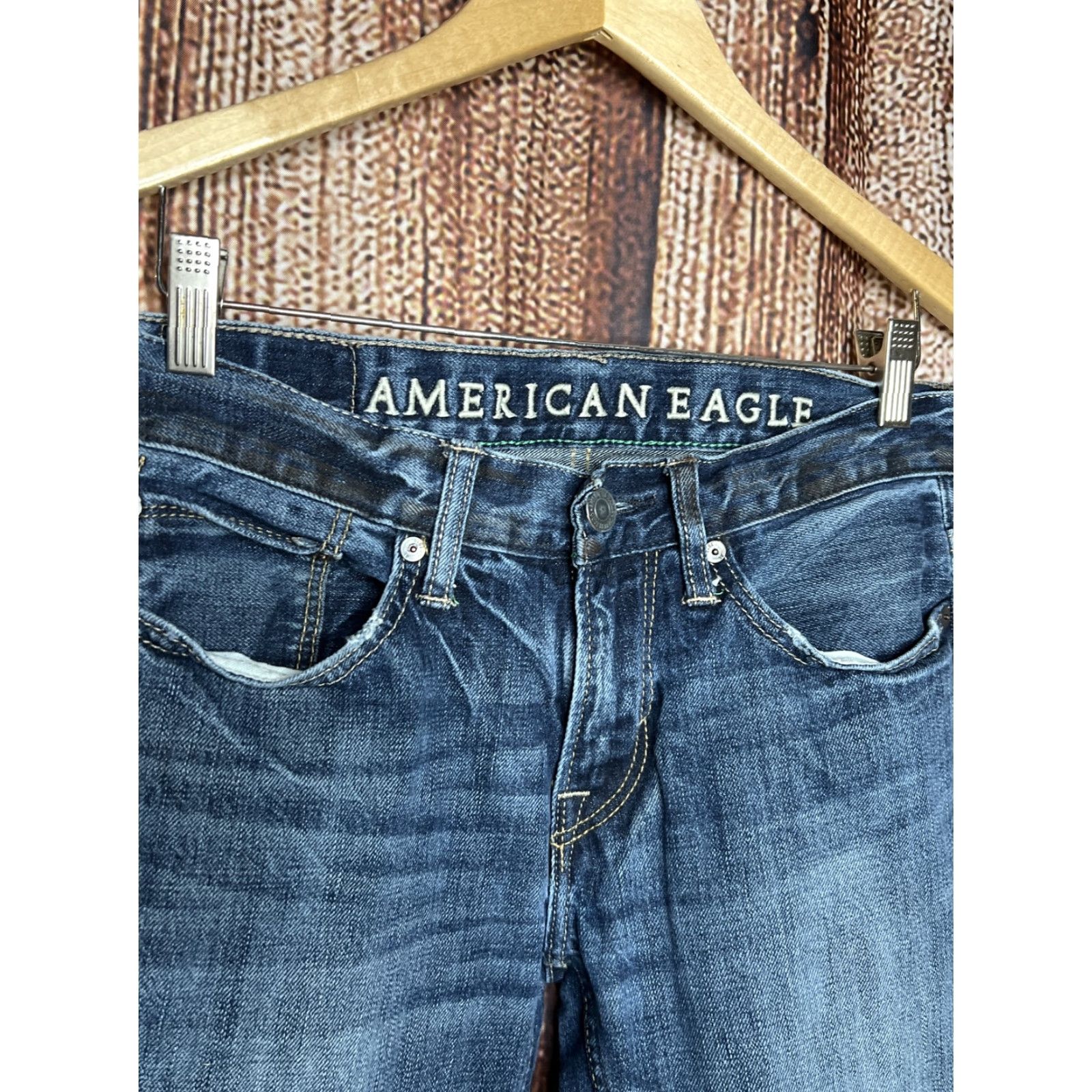 American Eagle Outfitters American Eagle Mens Straight Jeans Size 29 x 30 Dark Wash 100% Cotton Jeans Size US 29 - 2 Thumbnail