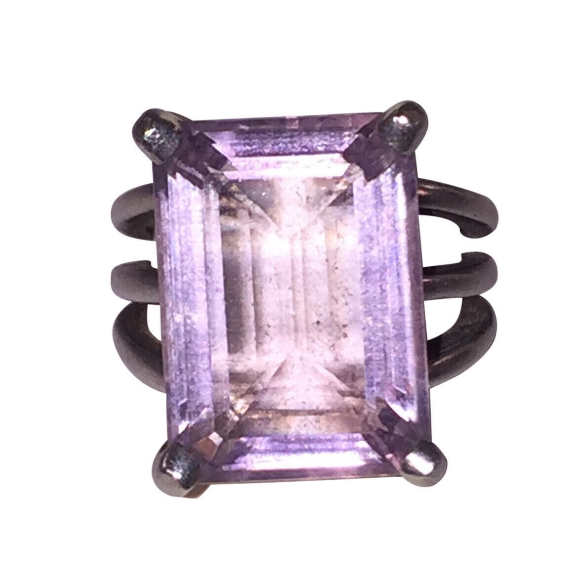 Designer Massive Emerald Cut Amethyst Sterling Silver Cocktail Ring Size ONE SIZE - 1 Thumbnail