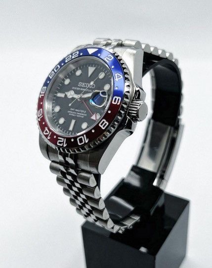 Japanese Brand Seiko Mod GMT-Master 2 Pepsi Jubilee Blue Red Steel Watch Size ONE SIZE - 4 Thumbnail