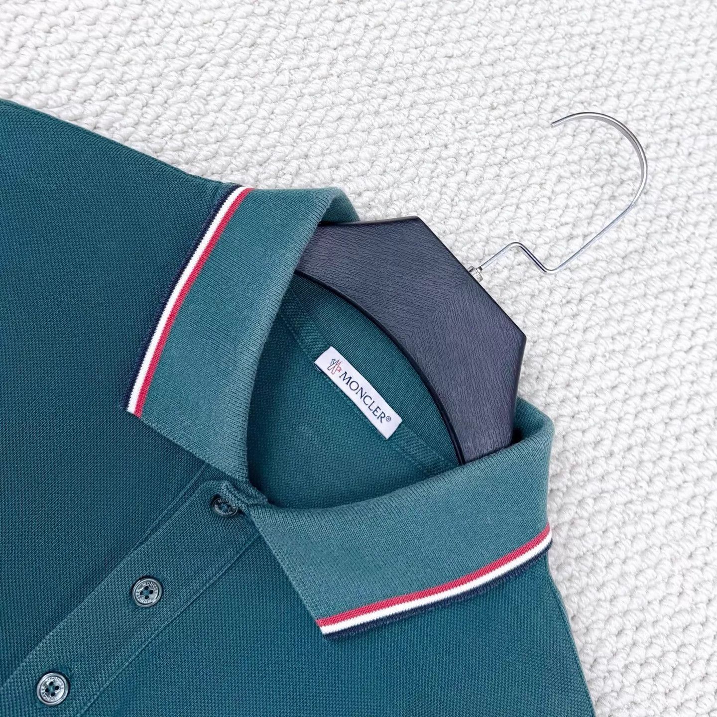 Moncler Moncler Dark Green Striped Embossed Polo L 98 New Size US L / EU 52-54 / 3 - 3 Thumbnail