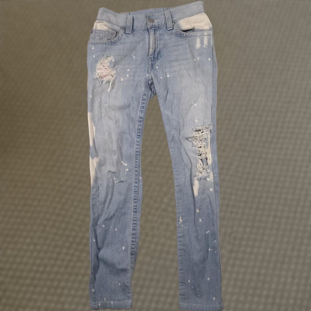 True Religion VINTAGE True Religion Jeans Mens Slim Denim 33 Light Wash Distressed Paint Splatter Size US 33 - 1 Thumbnail