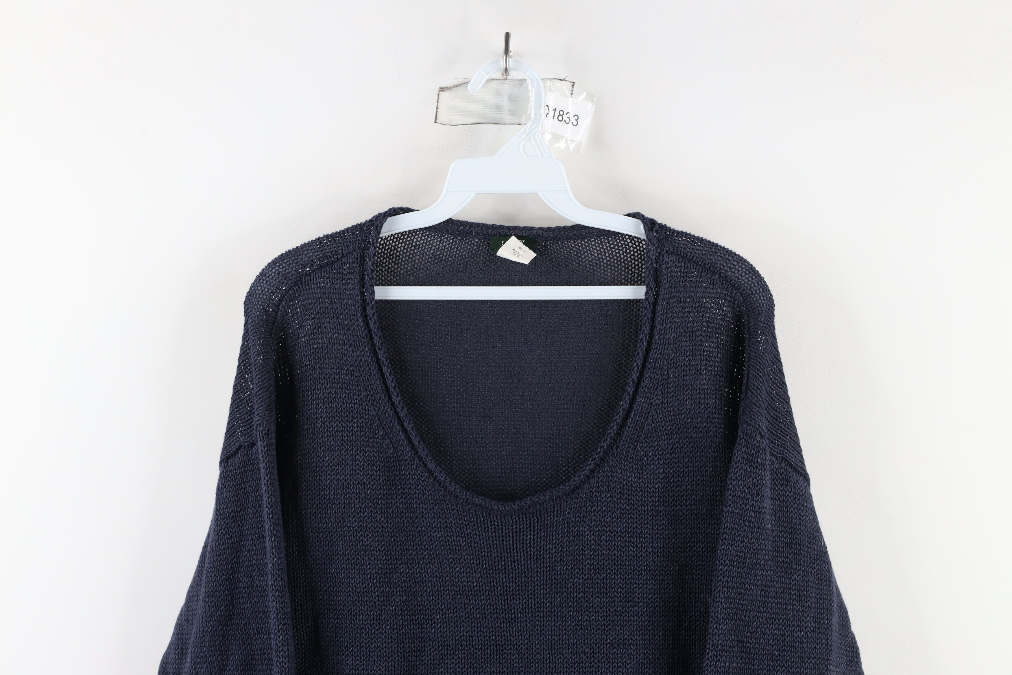 J.Crew × Vintage Vintage 90s J Crew Linen Knit Baggy Fit Sweater Navy Blue Size XL / US 12-14 / IT 48-50 - 2 Thumbnail