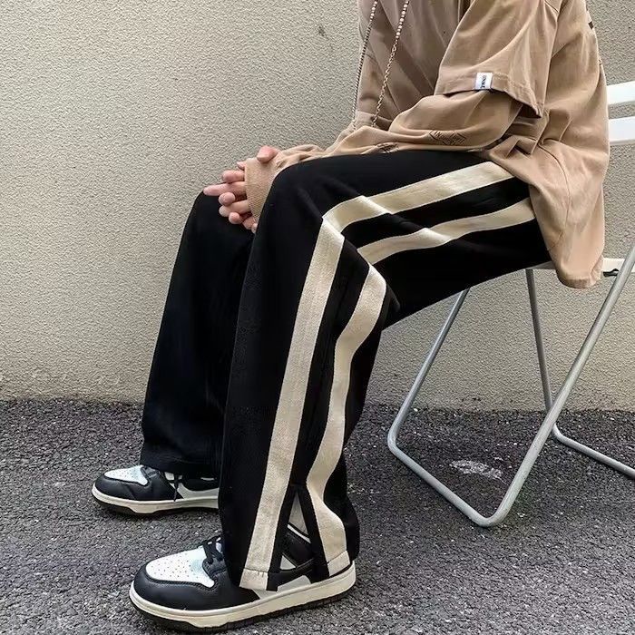 image of Vintage Black White Hip Hop Trousers Sweatpants, Men's (Size 28)