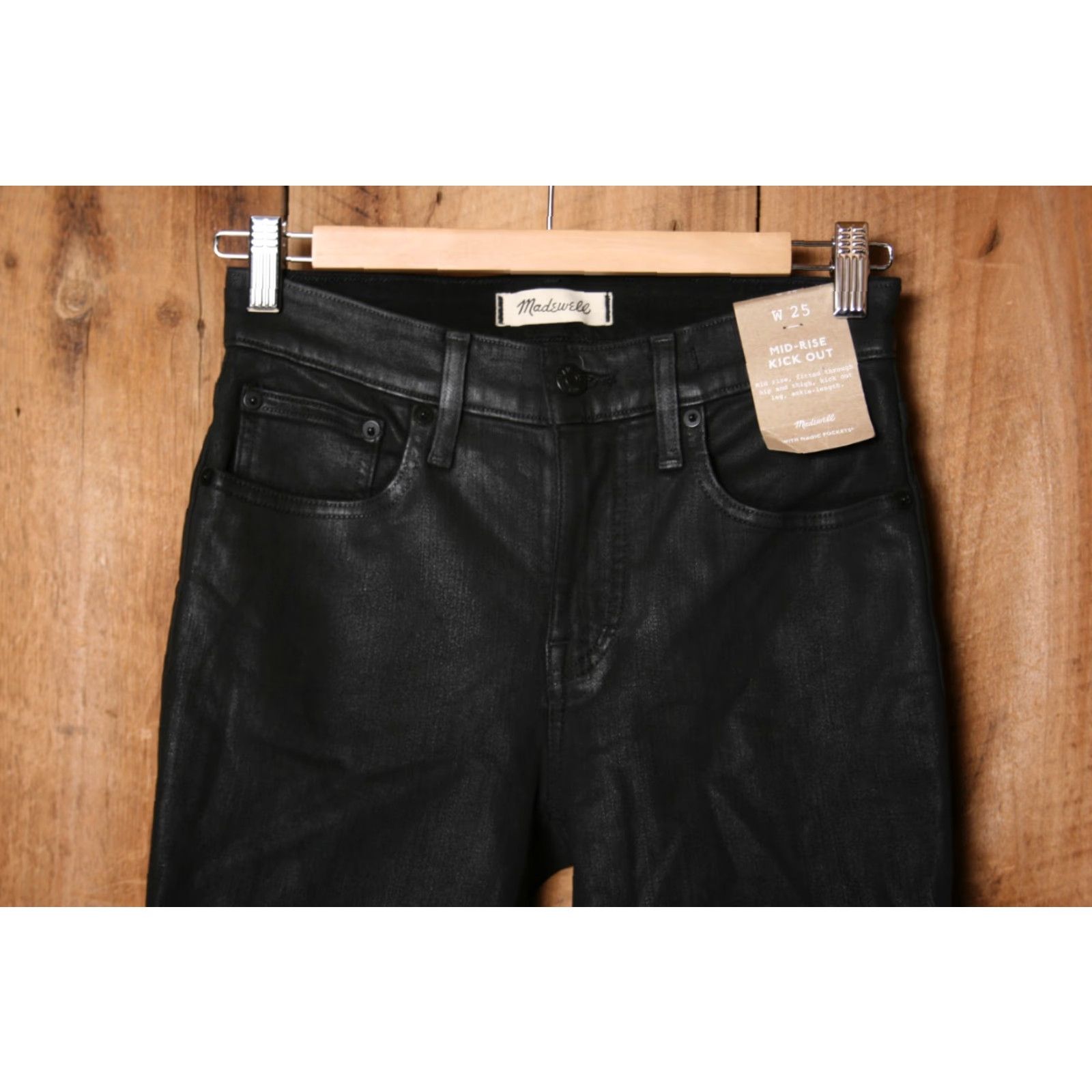 Madewell MADEWELL Mid-Rise Kick Out Black Stretch Wax Coated Bootcut Ankle Jeans Sz. 25 Womens Size 42" / US 20 - 2 Thumbnail