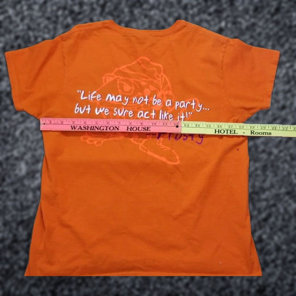 Gildan Gildan The Frosty Frog Cafe T-Shirt Womens M Orange Double-Sided Distress Logo Shirt"> Size M / US 6-8 / IT 42-44 - 1 Thumbnail
