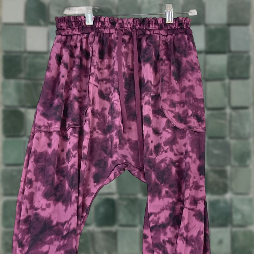 Vintage Out from Under Purple Satin Hansel Tie-Dye Jogger Pants Womens Small Pull On Size 28" / US 6 / IT 42 - 1 Thumbnail