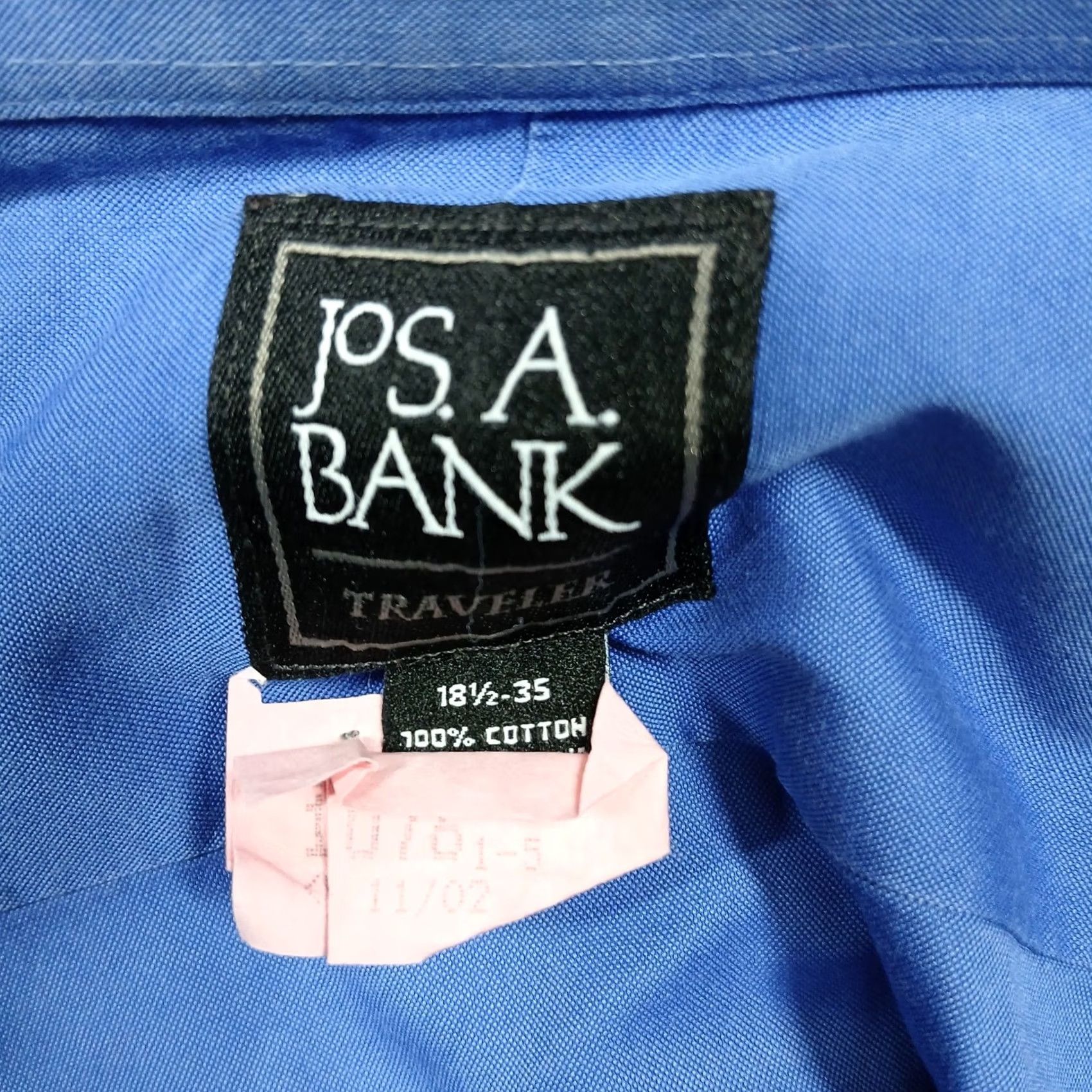 Jos. A. Bank Jos A Bank Traveler Dress Shirt Mens 18.5 35 Blue 100% Cotton Wrinkle Free Classic Fit Long Sleeve Button-Down Chest Pocket Size 48R - 4 Thumbnail