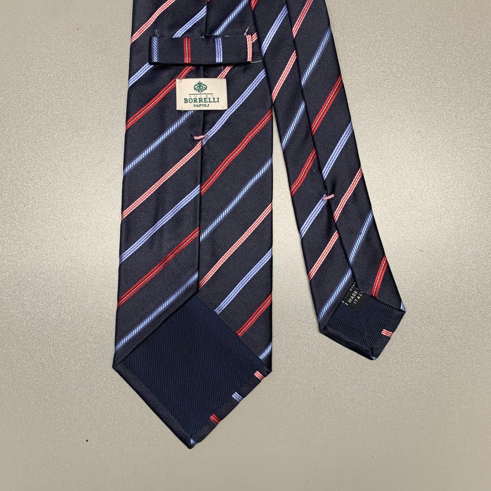 Other BORRELLI Navy Red Diagonal Stripe Silk Tie Size ONE SIZE - 2 Thumbnail