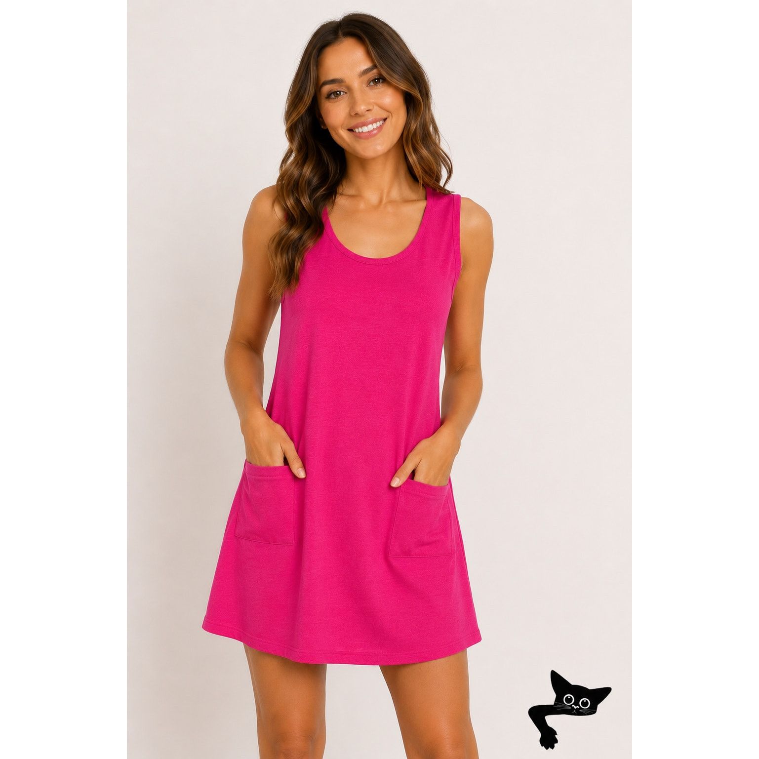 Other Sleeveless Hot Pink Knit Tank Mini Dress Scoop Neck M Size M / US 6-8 / IT 42-44 - 2 Thumbnail