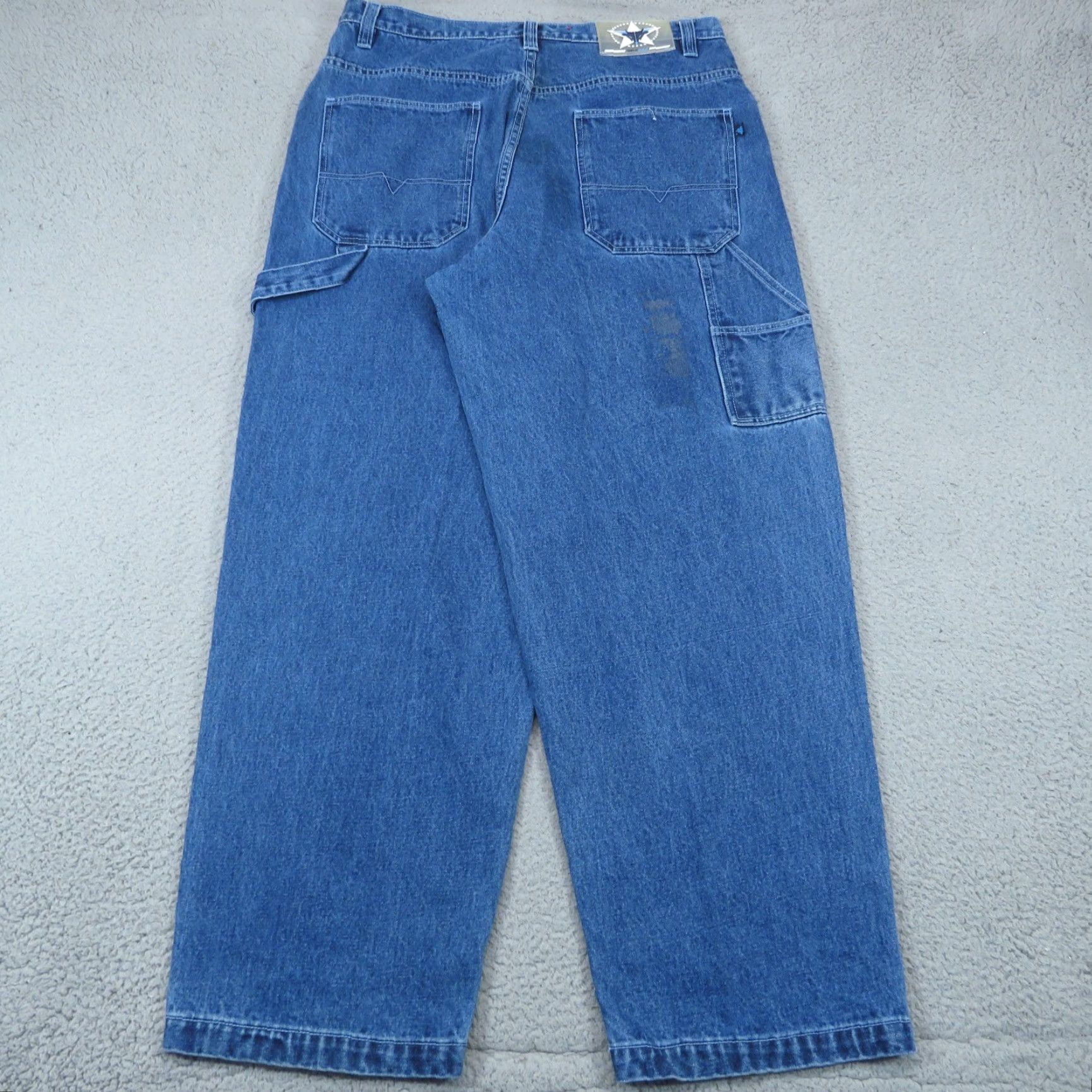 VINTAGE DELF Jeans Baggy Mens 36 5-Pocket Denim Blue Cotton Embroidered 90s Skater Grunge Pipe VTG