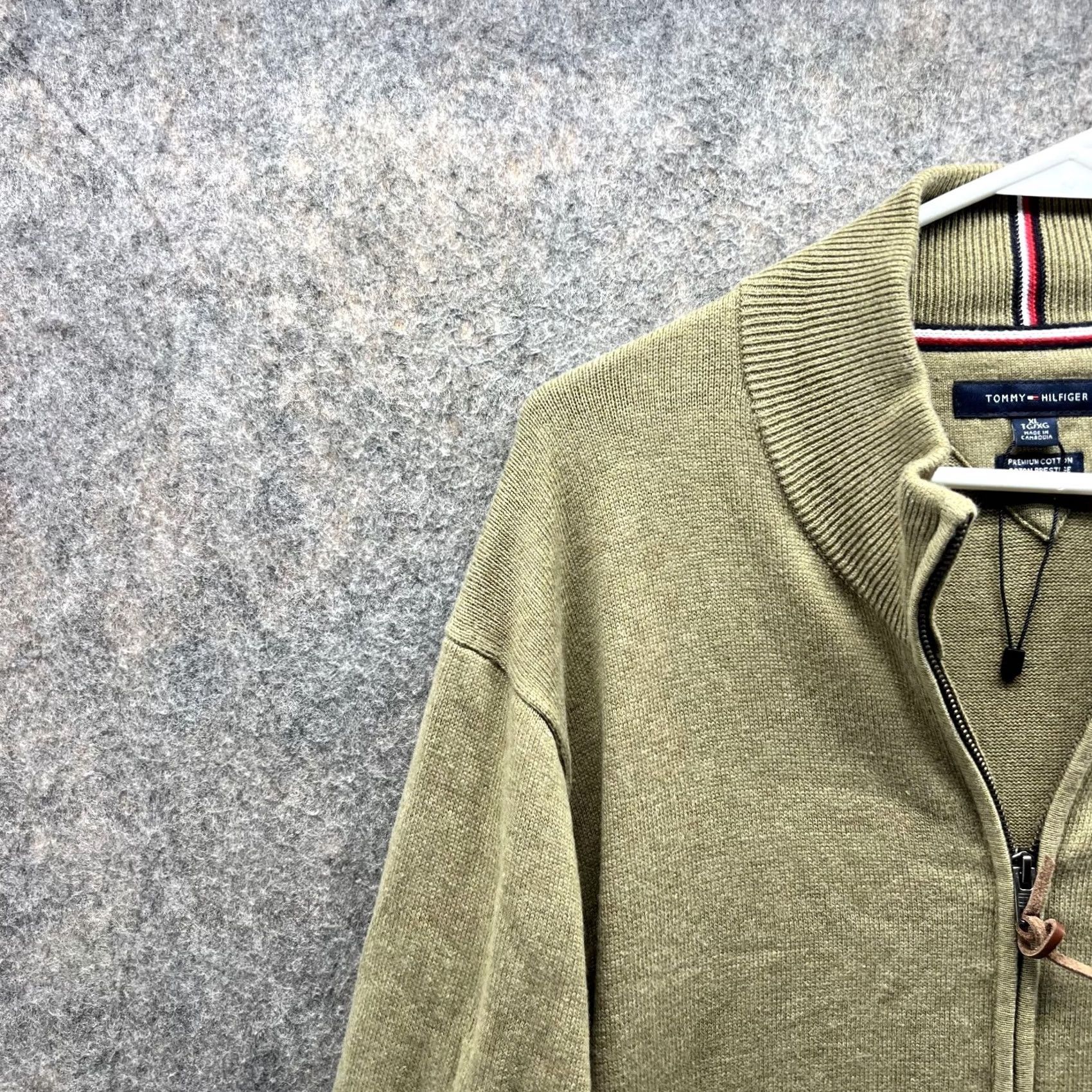 Tommy Hilfiger VINTAGE Tommy Hilfiger Sweater Men XL Olive Premium Cotton Full Zip Bomber Jacket Vtg Size US XL / EU 56 / 4 - 3 Thumbnail