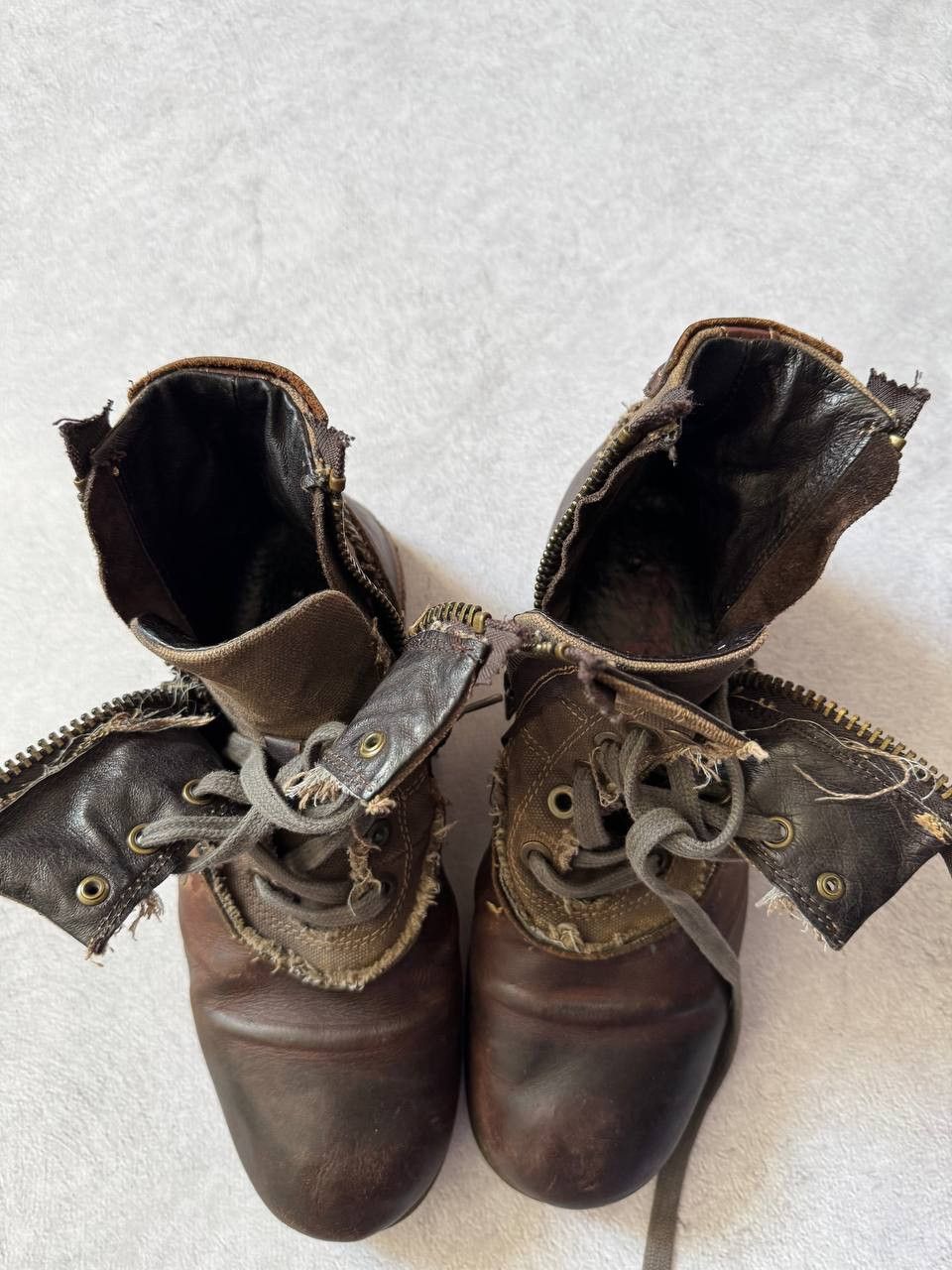 Replay Replay Avant Garde Distressed Leather Double Zip Boots Size US 8 / EU 41 - 9 Thumbnail