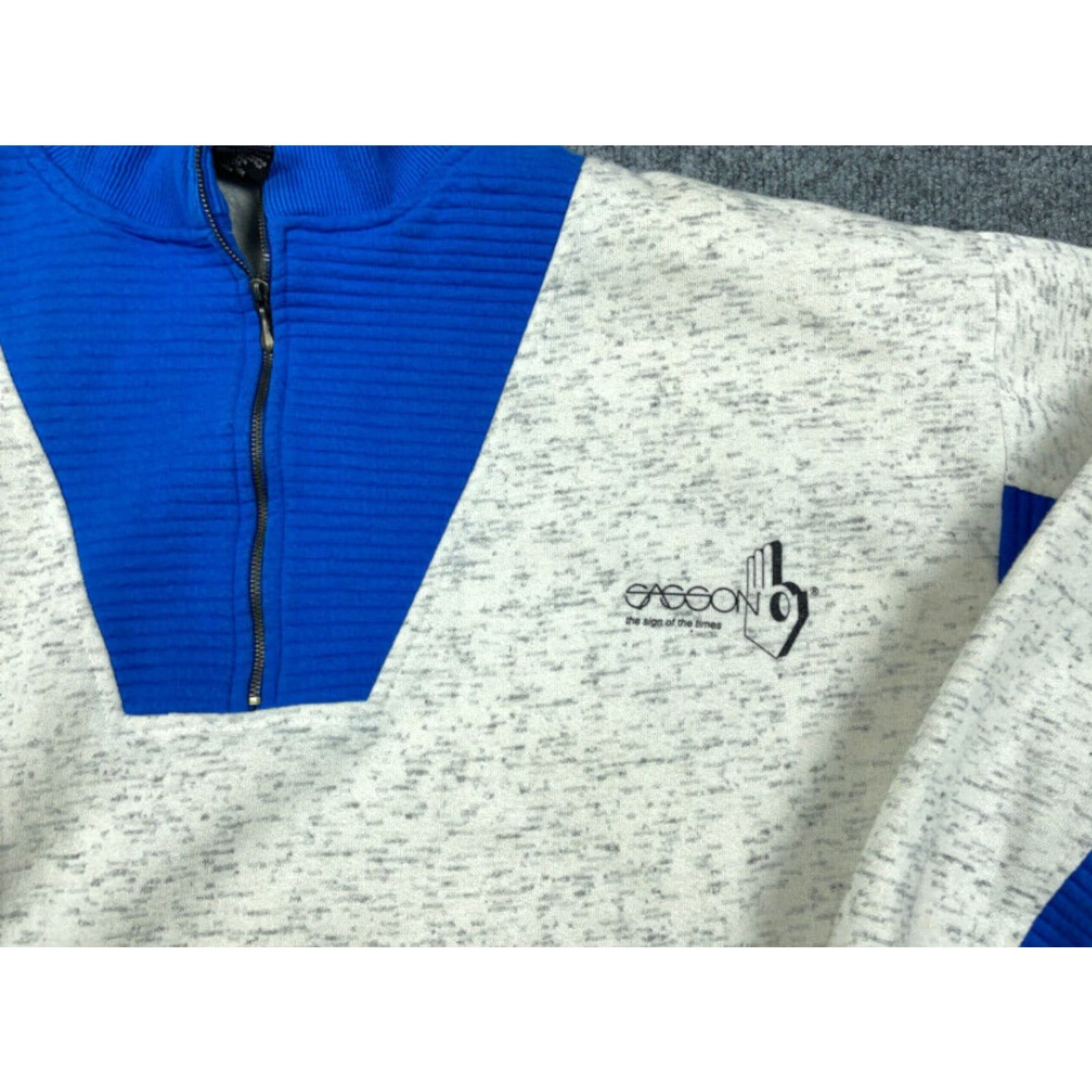 Vintage VINTAGE 1/4 ZIP Sweatshirt Sign of Times Gray Blue 90s Distressed Men XL High Neck Pullover Cotton Blend Graphic Print Size US XL / EU 56 / 4 - 7 Thumbnail