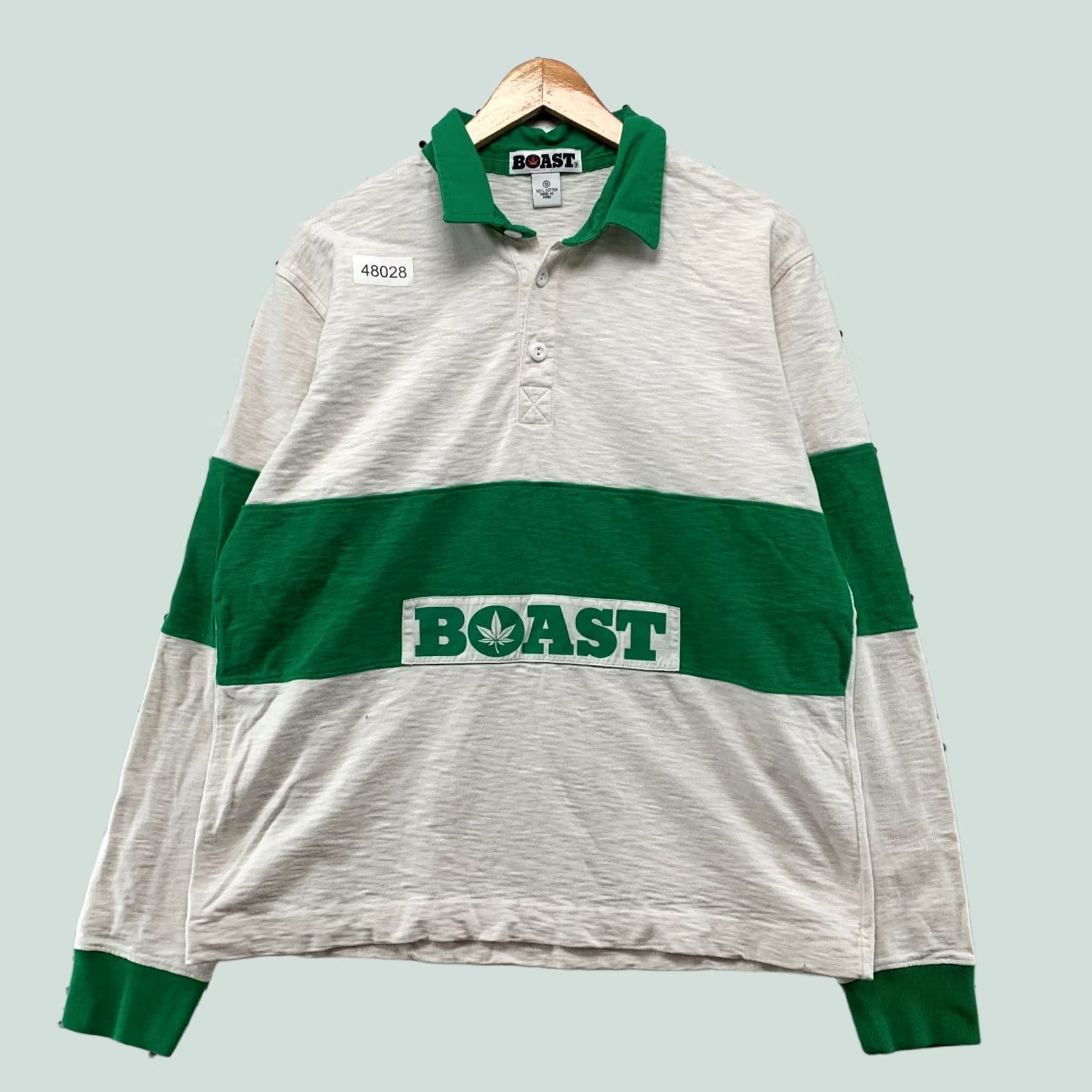 Vintage Boast Rugby Polo Shirt Mens M Green White Striped Collared Long Sleeve Polo Size US M / EU 48-50 / 2 - 1 Thumbnail
