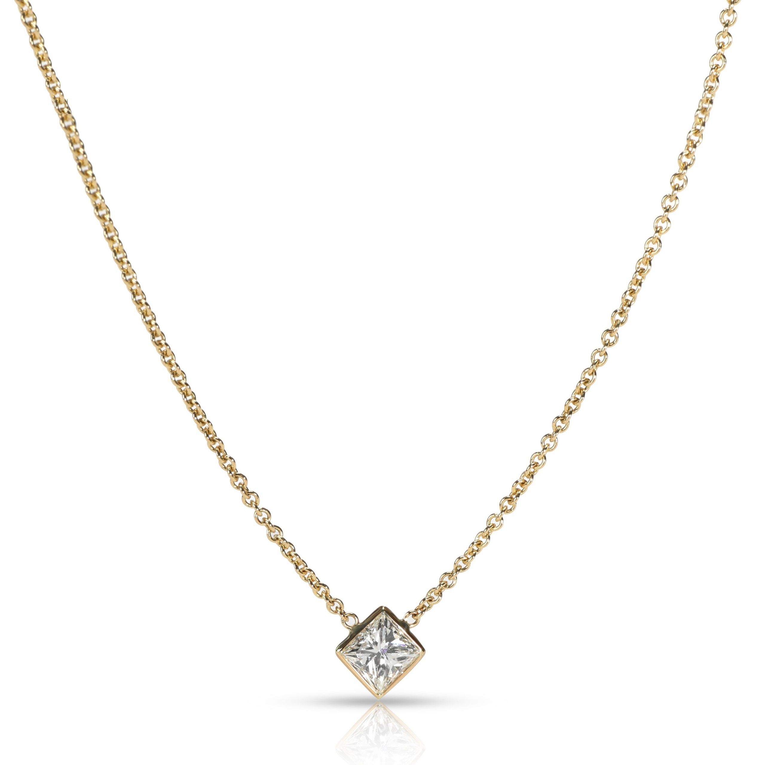 image of Tiffany Co Gia Certified Princess Diamond Necklace In 14K Yellow Gold K Vs1 0.71 Ctw, Women's