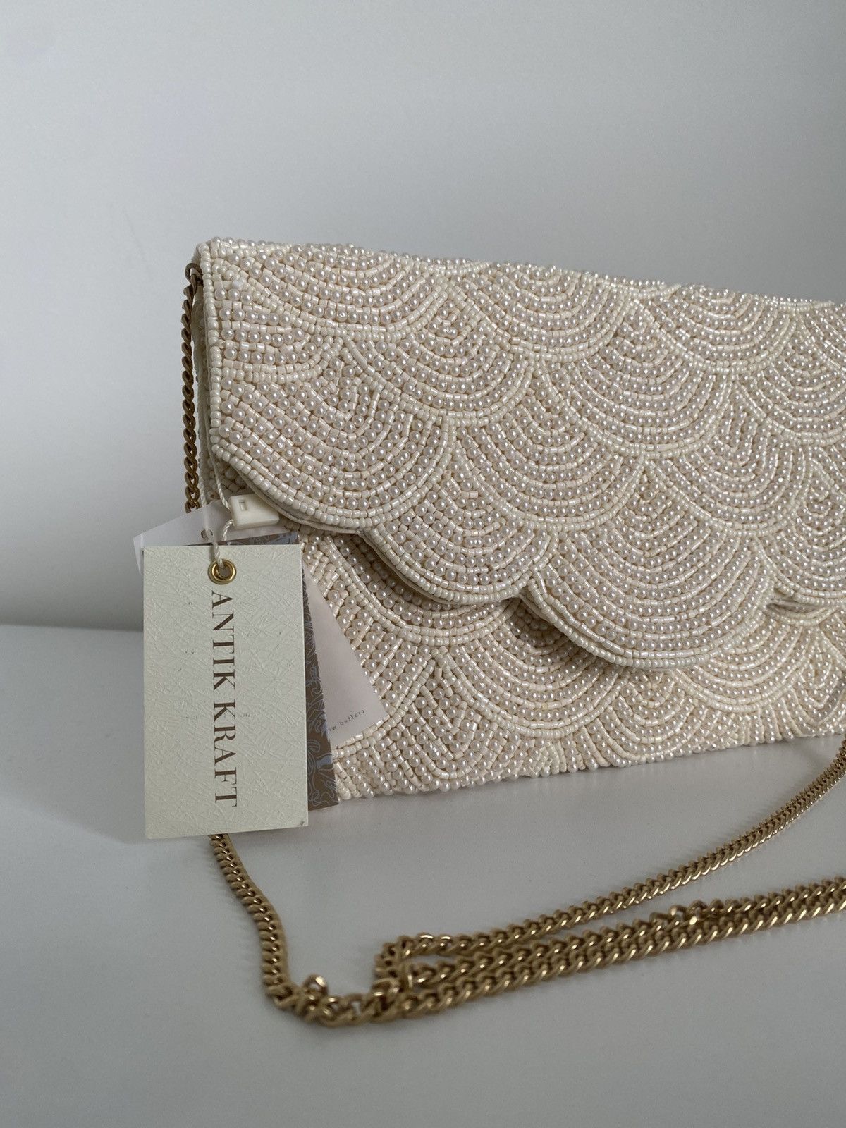 Other NWT Antik Kraft Hand Made Beaded Clutch Crossbody Cream Bag Size ONE SIZE - 3 Thumbnail