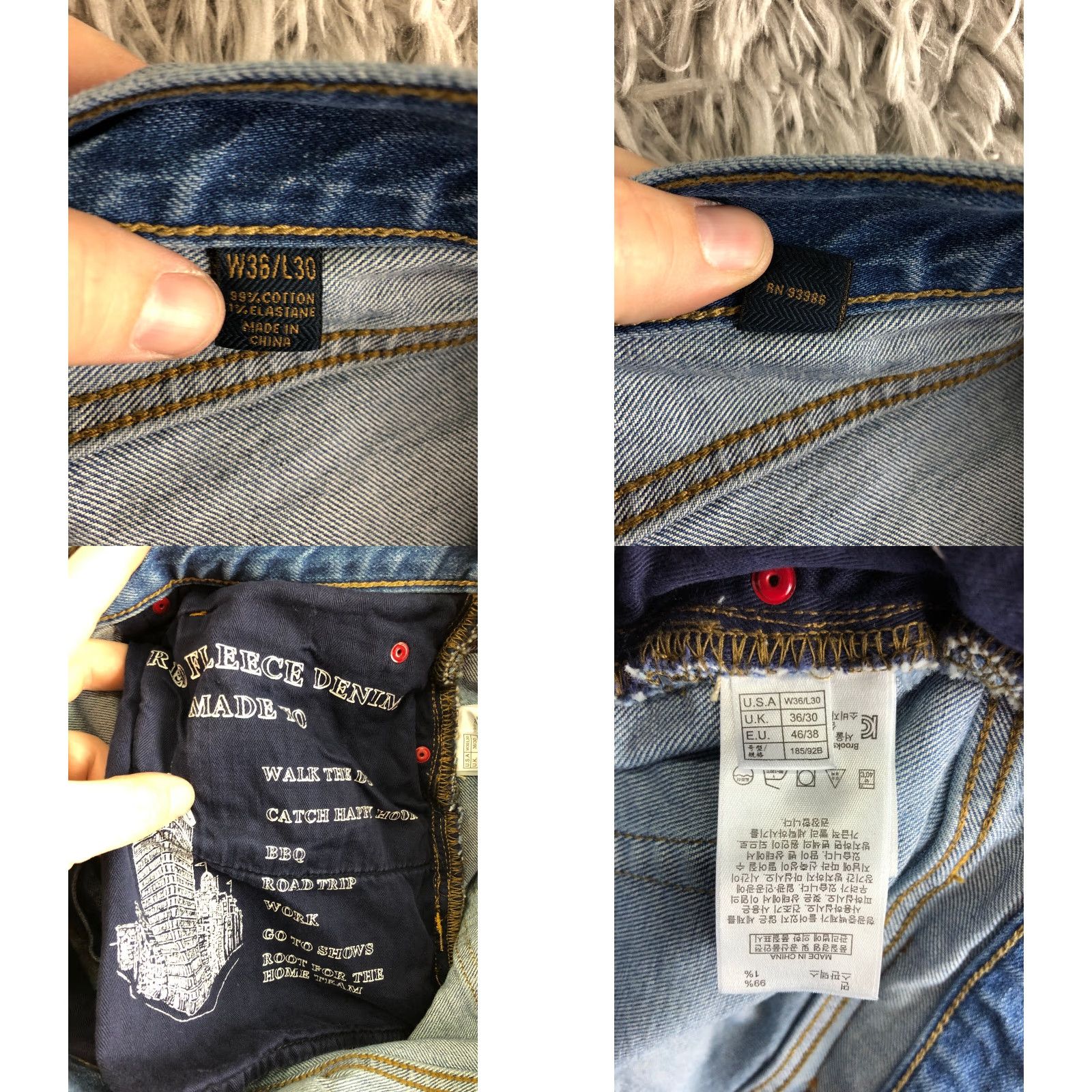 Denime Red Fleece Jeans Size 36x30 Mens Mid Rise Straight Leg Med Wash Blue Denim Jeans Size US 36 / EU 52 - 8 Thumbnail