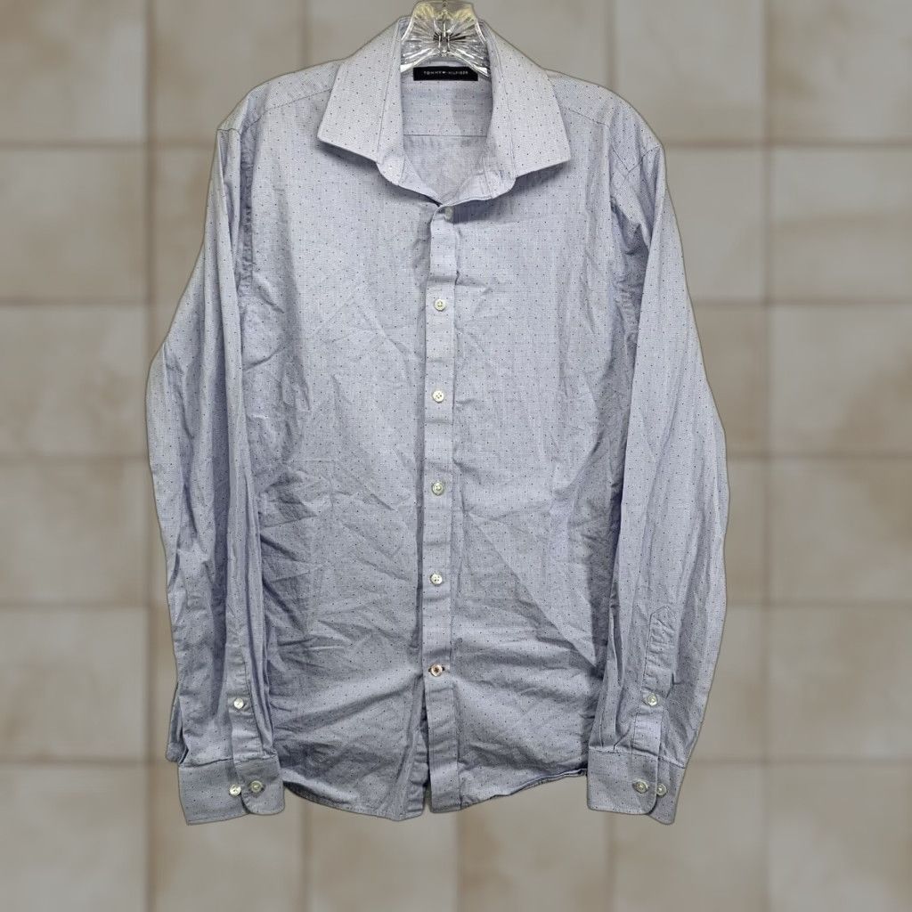 Tommy Hilfiger VINTAGE Tommy Hilfiger Men's Shirt Long Sleeve Slim Fit Spotted Cotton Poplin 90s Designer Classic Mens Size US M / EU 48-50 / 2 - 1 Thumbnail