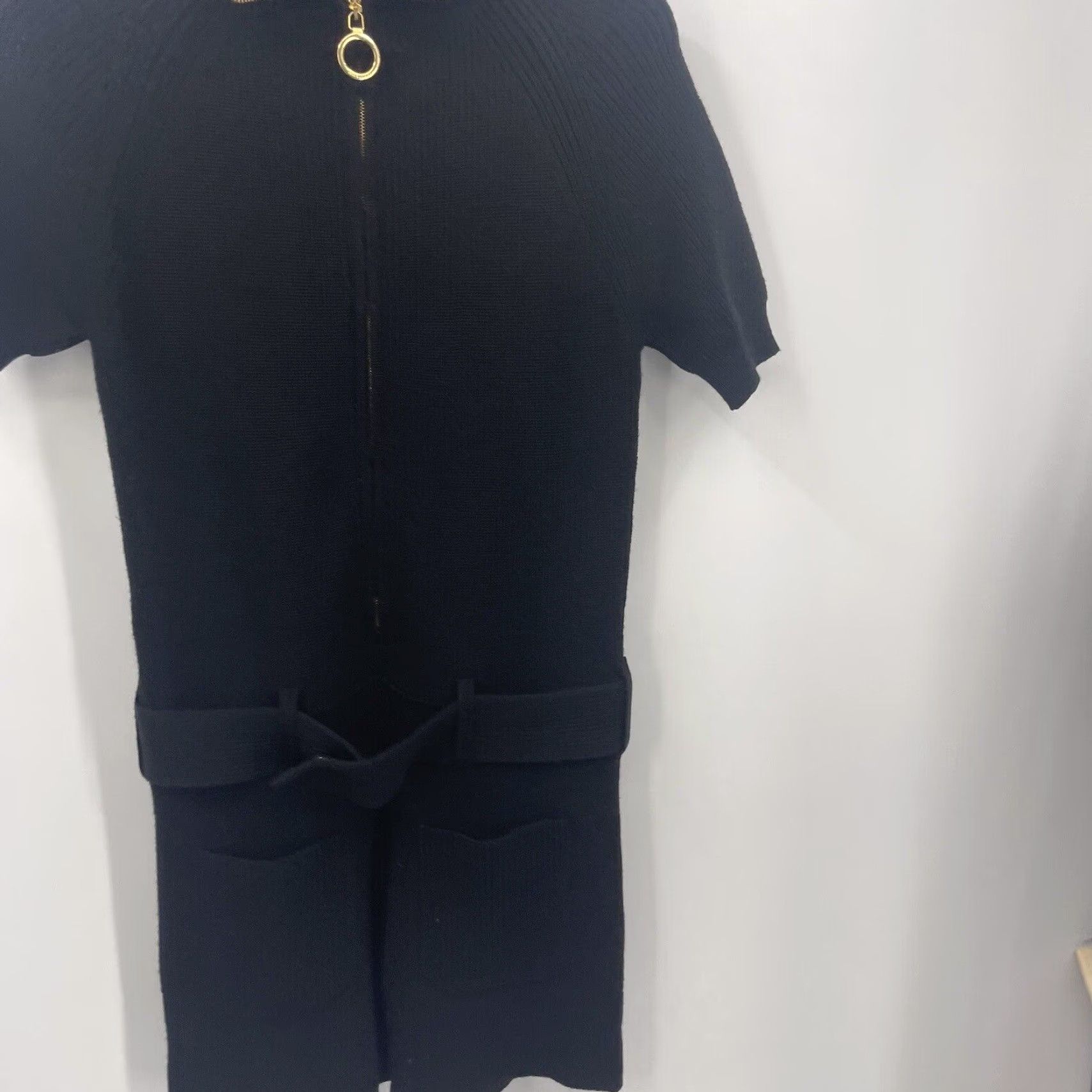 Moschino LOVE MOSCHINO Romper Women 4 Knit Black Zipper Front Belted Short Sleeve One-Piece Casual Dressy Size 27" / US 4 / IT 40 - 4 Thumbnail