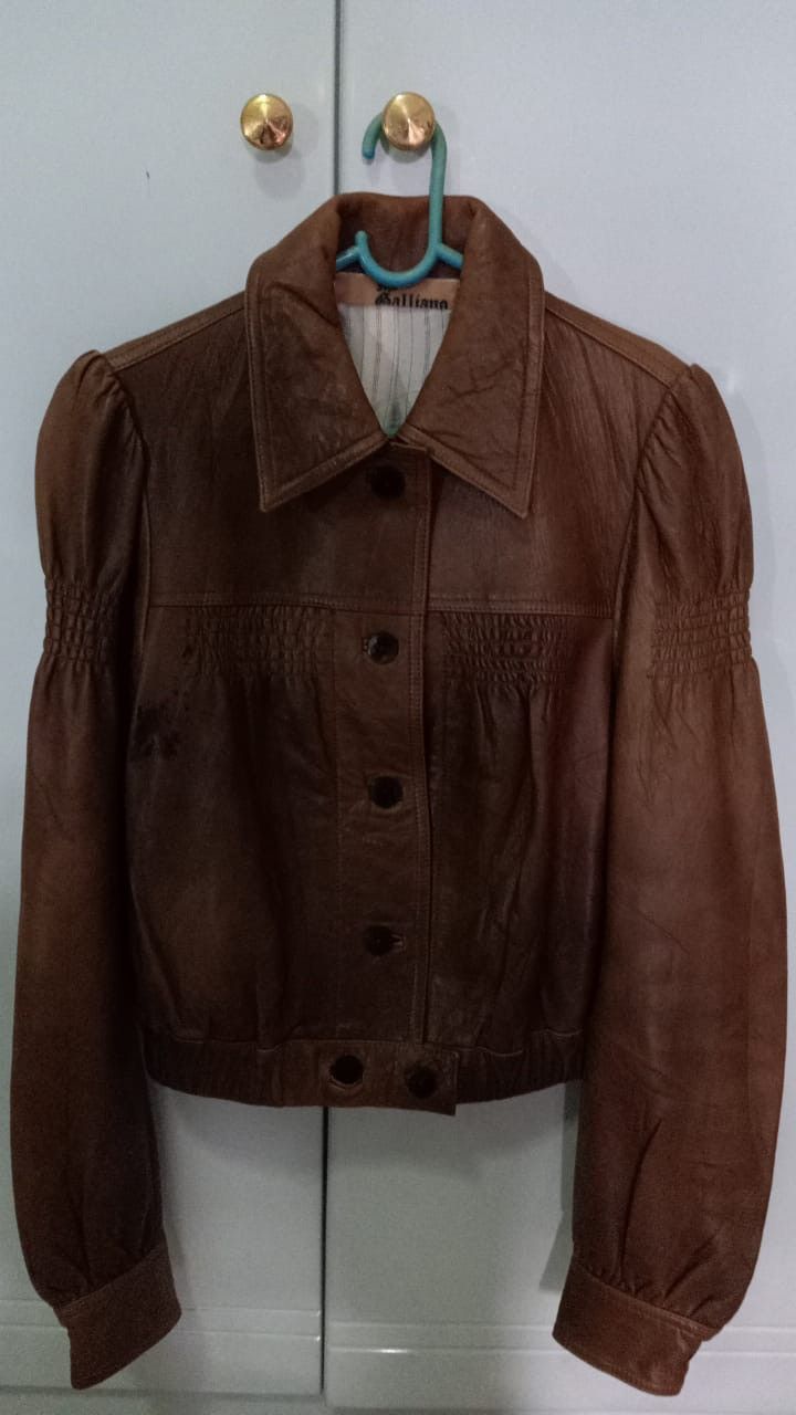 image of Italian Designers x John Galliano Leather Jacket Size Medium Woman in Brown, Women's