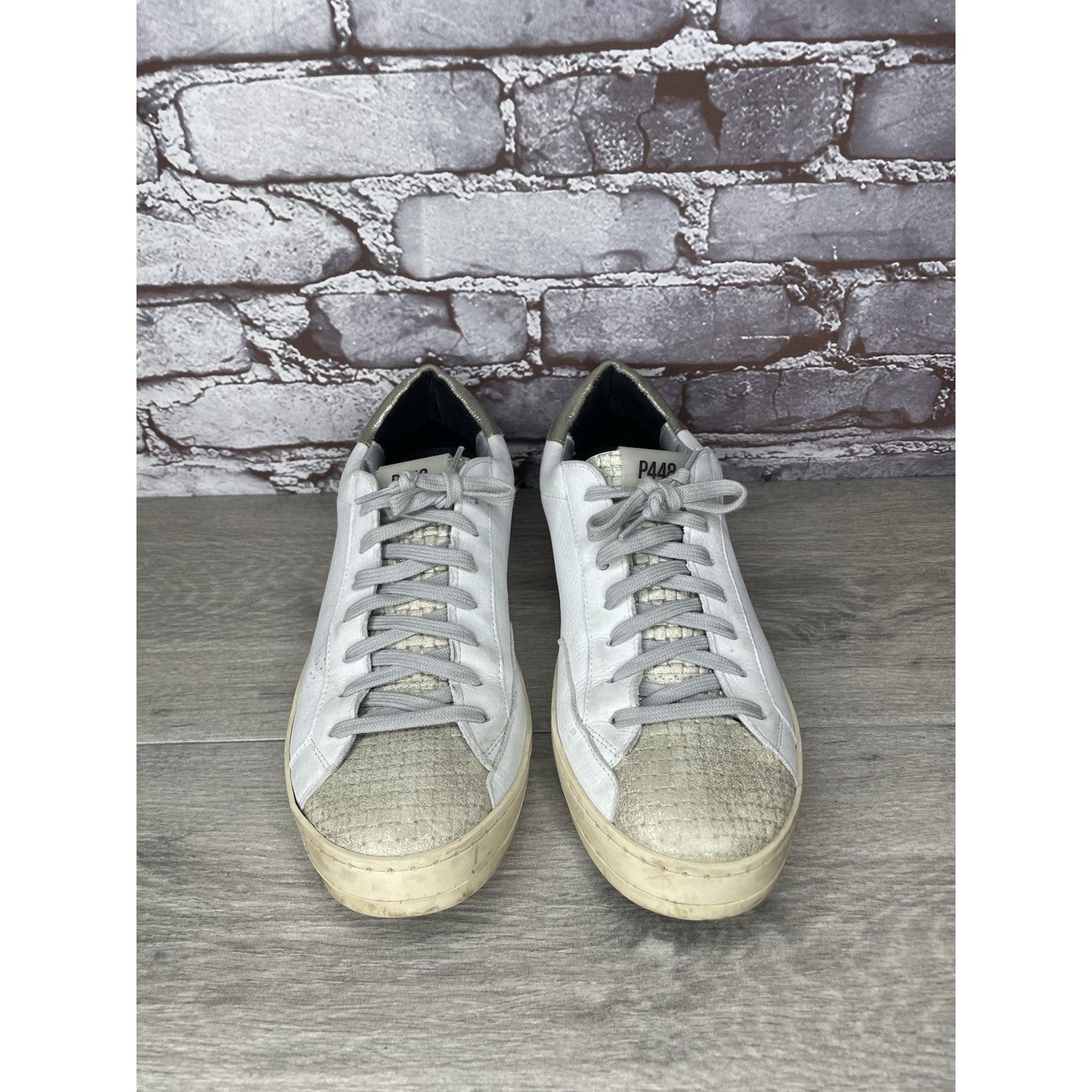 P448 P448 John Kale Bia White Leather Grey Lace Up Casual Sneaker Size US 11 / IT 41 - 20 Thumbnail
