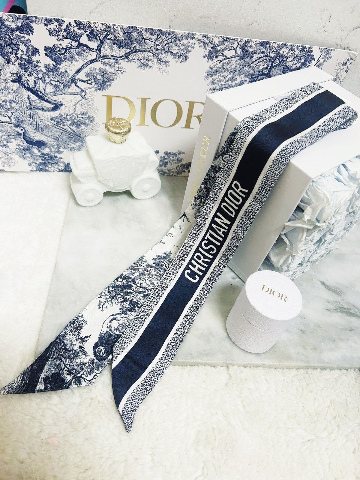 Dior Authentic Dior New Navy & Ivory Toile Mitzah Twilly / Scarf Size ONE SIZE - 8 Thumbnail